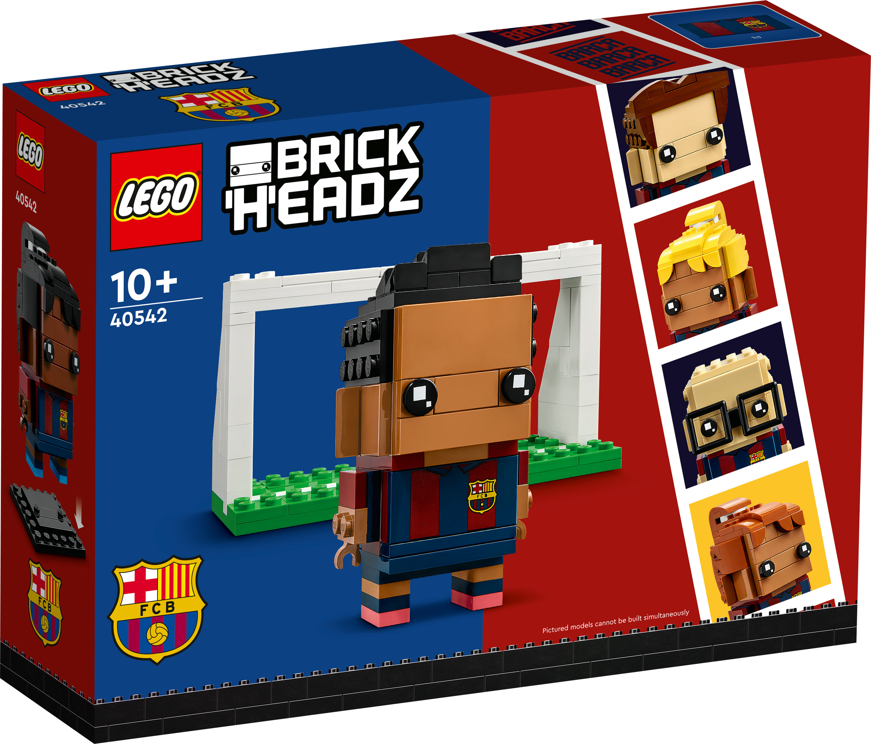 Bir Lego BrickHeadz kutusu, futbolcu modeliyle. Kutu, modeli ve diğer örnekleri gösteriyor.