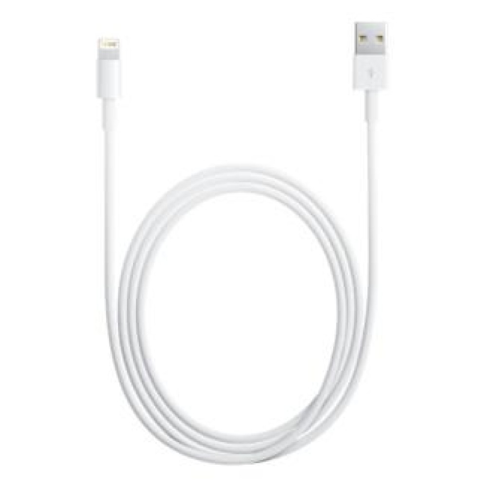 Un cavo di ricarica bianco con un connettore Lightning a un'estremità e un connettore USB all'altra.