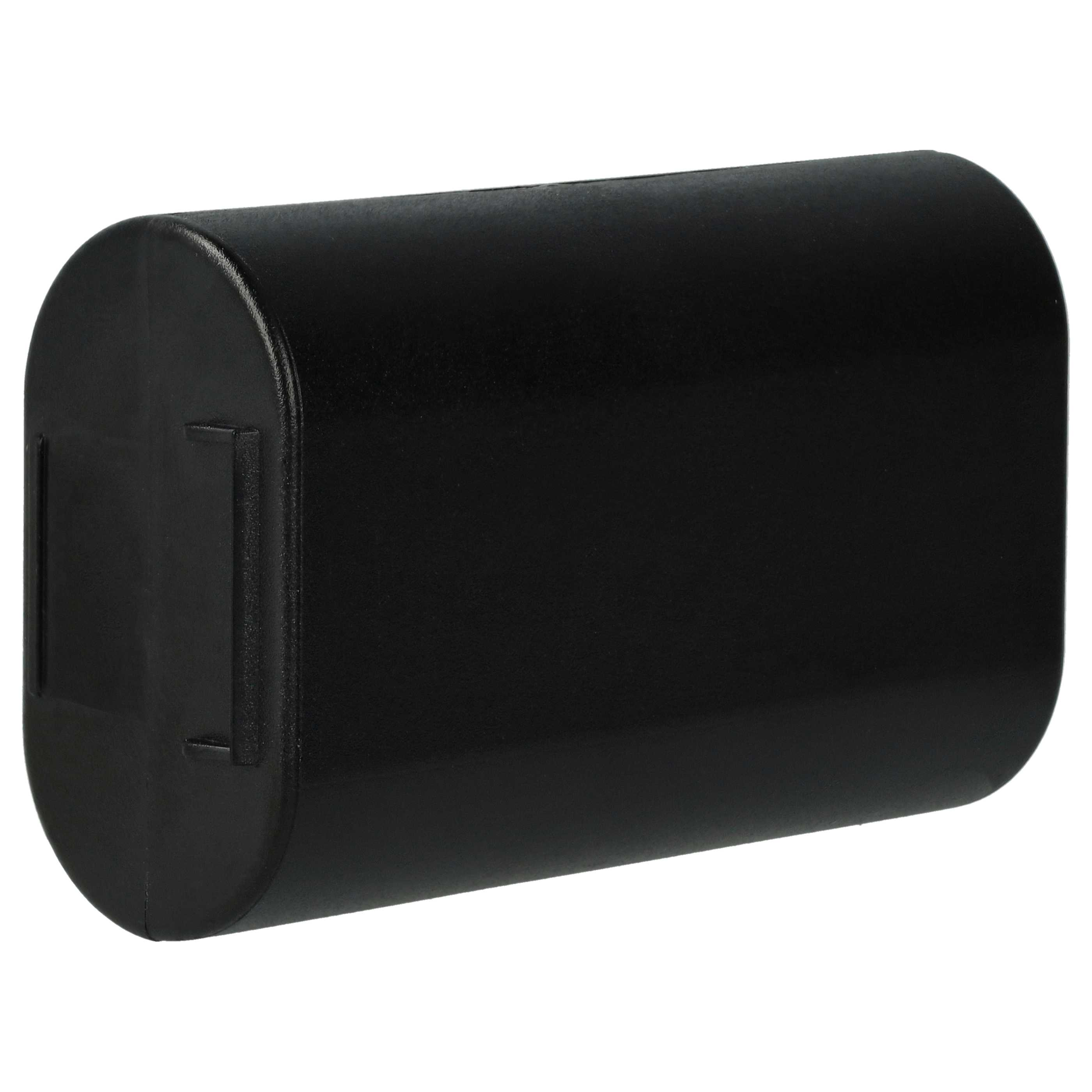 Ein schwarzes, rechteckiges Batteriefach ist vor einem weißen Hintergrund isoliert. Es ist an den Enden abgerundet und hat zwei erhabene Abschnitte.