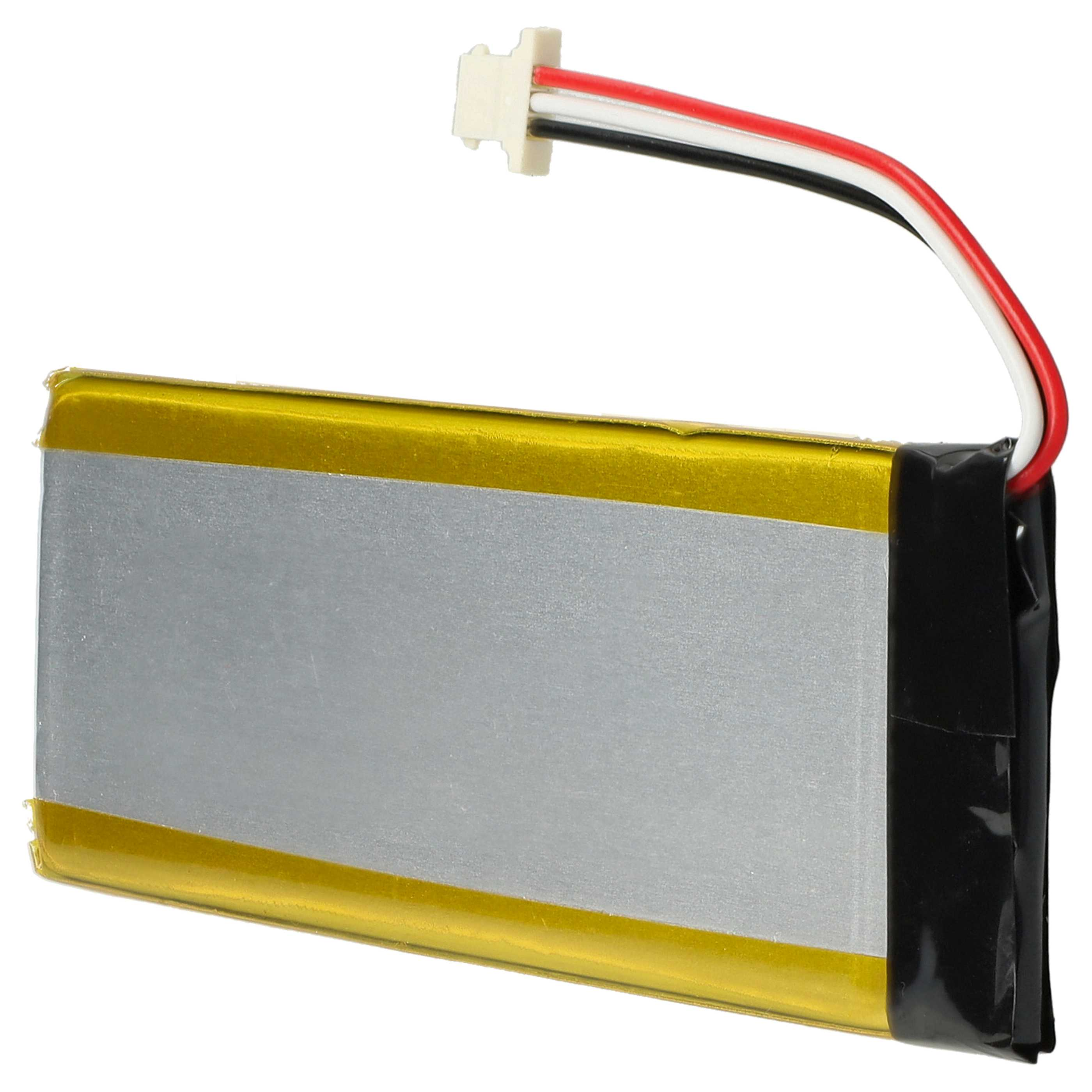 Ein rechteckiger Akku mit silberner Oberfläche, goldenen Kanten und schwarzem Klebeband. Drähte mit roten, weißen und schwarzen Farben.