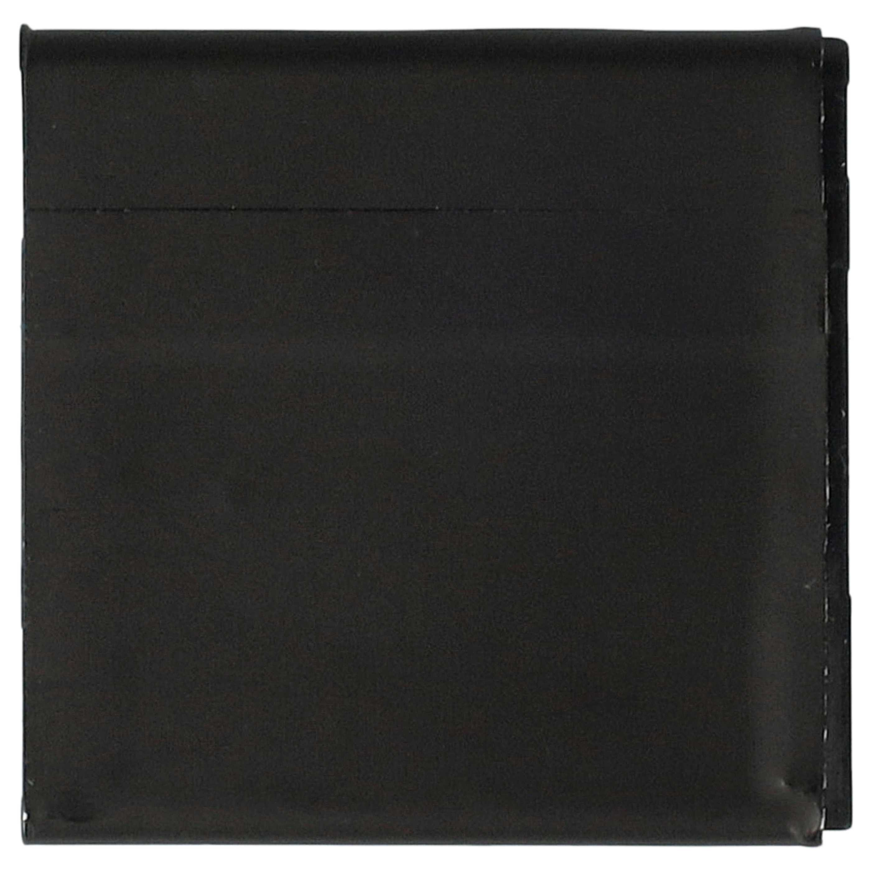 Ein schwarzes Objekt mit rechteckiger Form. Die Oberfläche ist glatt und aus dunklem Material gefertigt.