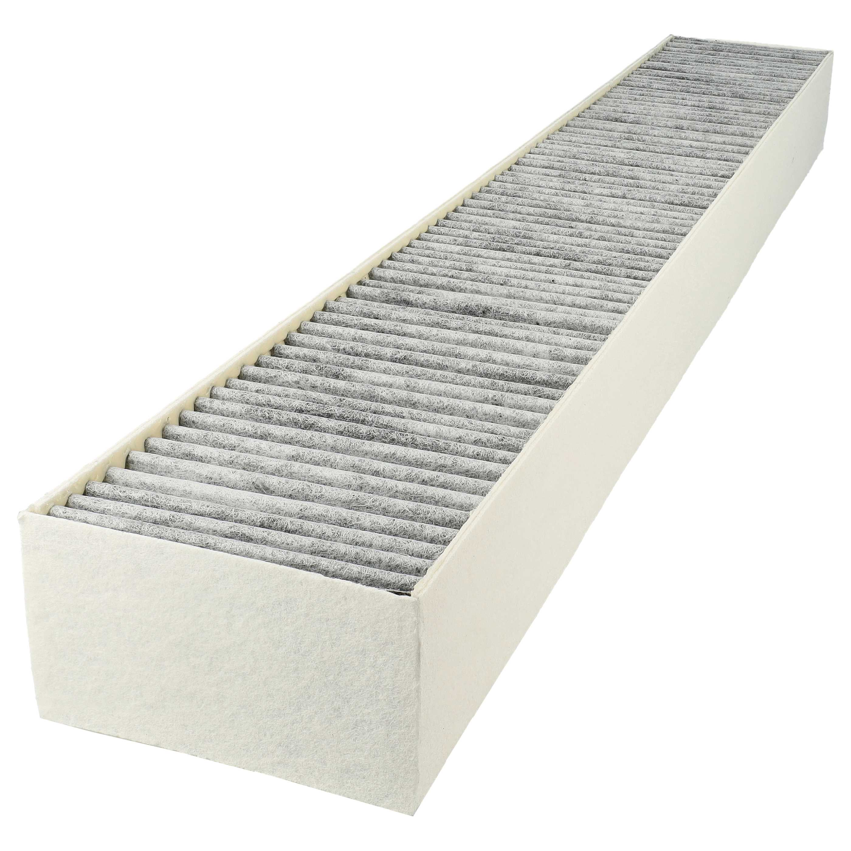 Ein Luftfilter, rechteckig mit grauem Filtermaterial in einem weißen Rahmen, isoliert auf weißem Hintergrund.