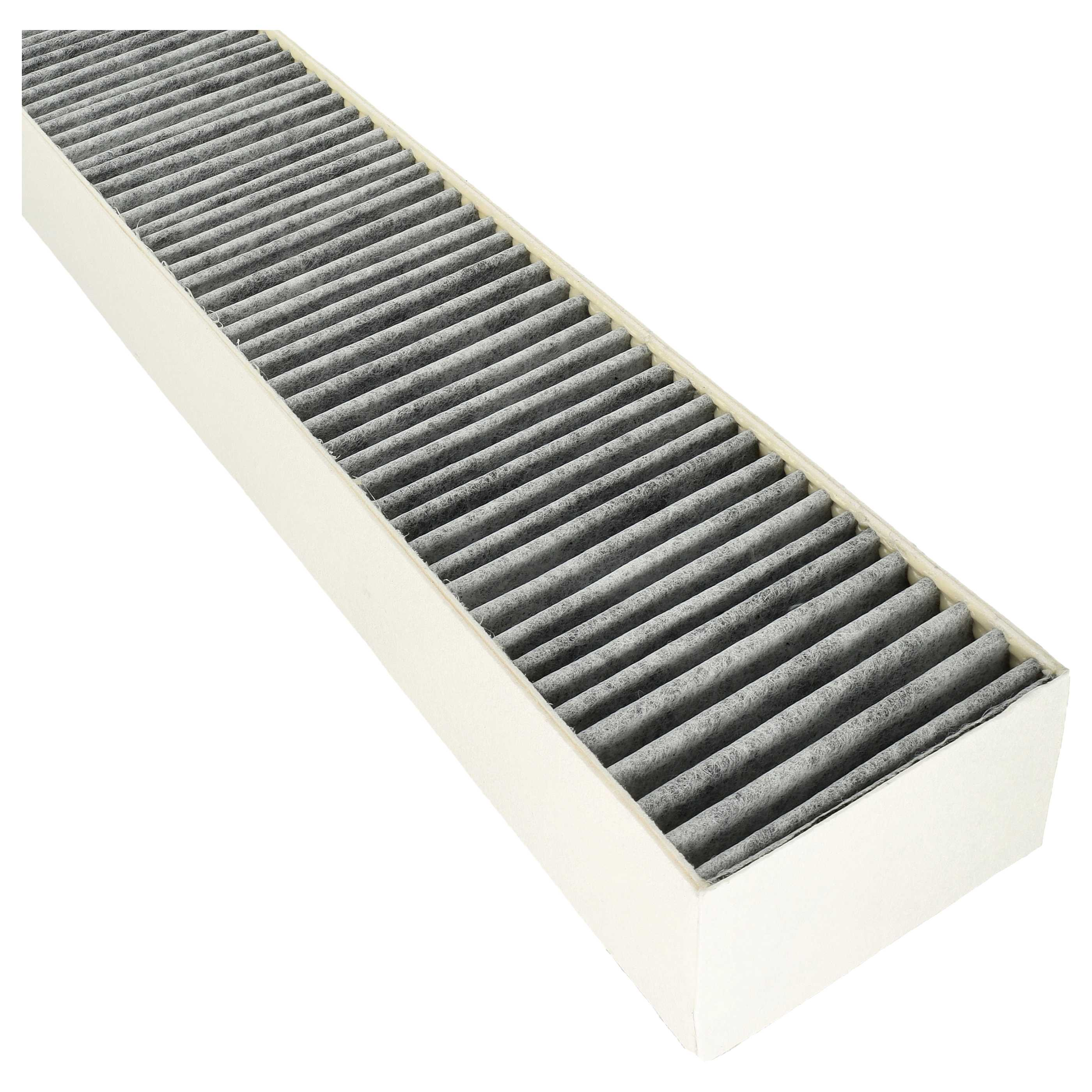 Ein Luftfilter mit grauem, plissiertem Filtermedium in einem weißen Rahmen, isoliert auf weißem Hintergrund.