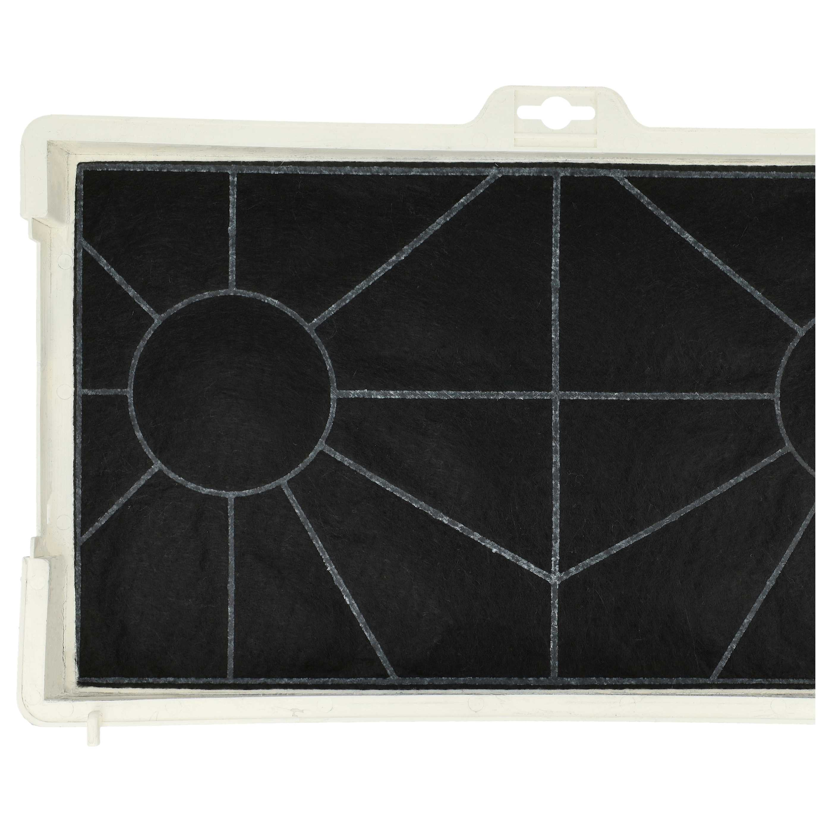 Ein rechteckiger Luftfilter mit schwarzem Filtermaterial und einem weißen Kunststoffrahmen mit Aufhängeöse.