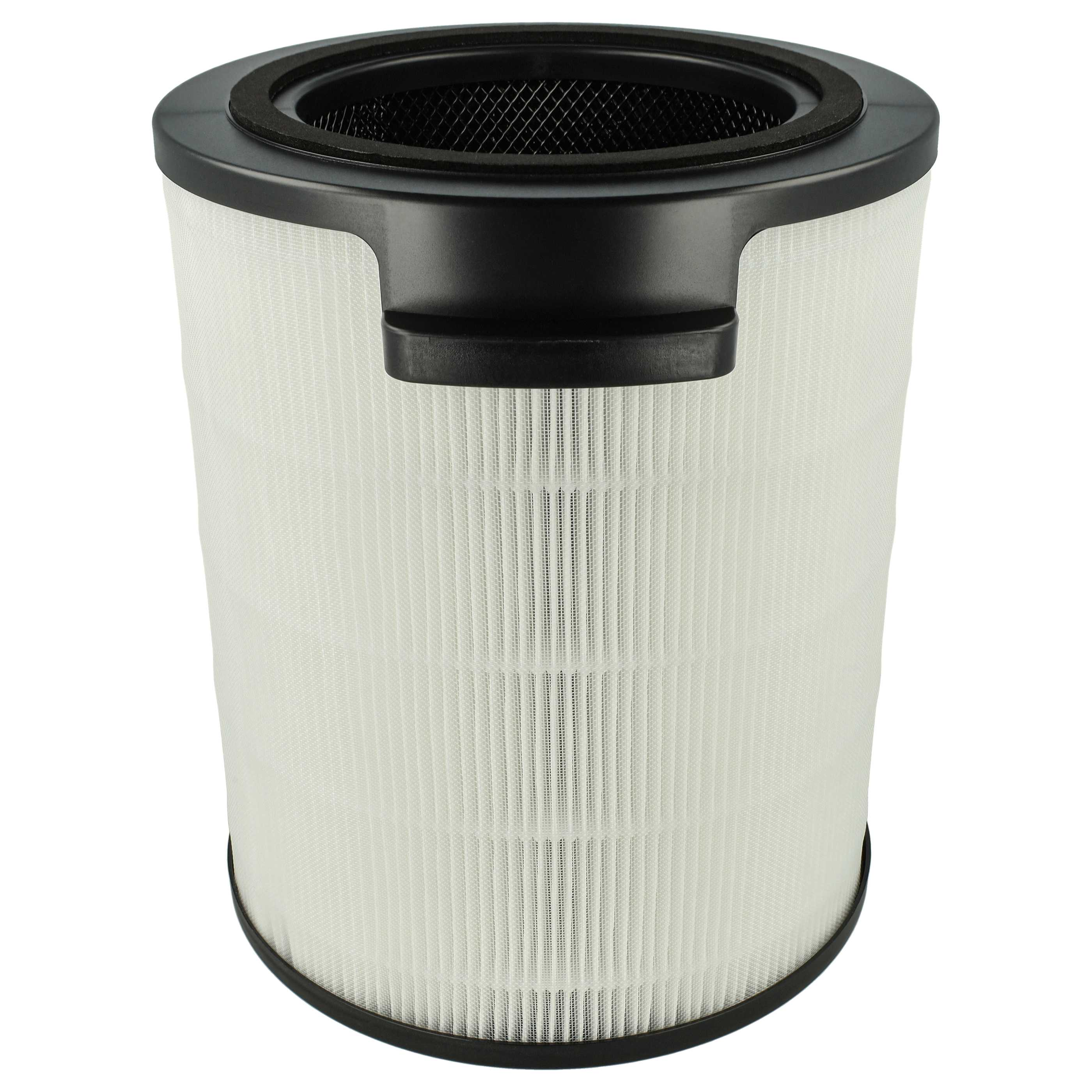Ein zylindrischer Luftfilter. Er hat einen weißen, plissierten Filter mit schwarzer Ober- und Unterseite. Oben befindet sich ein schwarzer Griff.