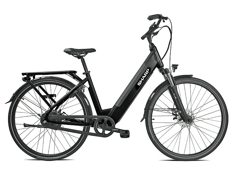 SHARP Automatic Urbanbike (Laufradgröße: 28 Zoll, Rahmenhöhe: 47 cm, Unisex-Rad, 470 Wh, schwarz)