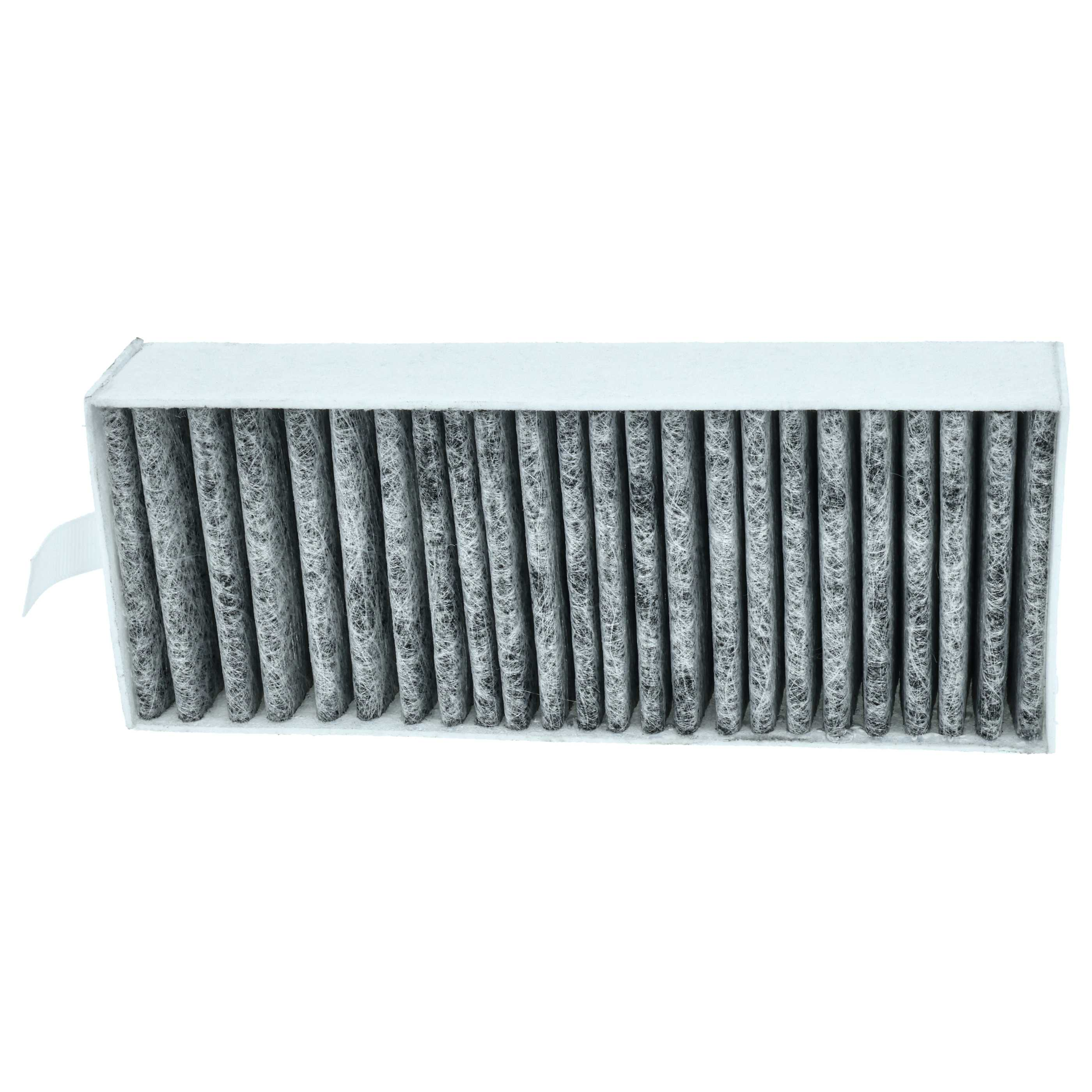 Ein rechteckiger Luftfilter mit grauem Filtermaterial. Weißer Rahmen um die Filter. Isoliert auf weißem Hintergrund.