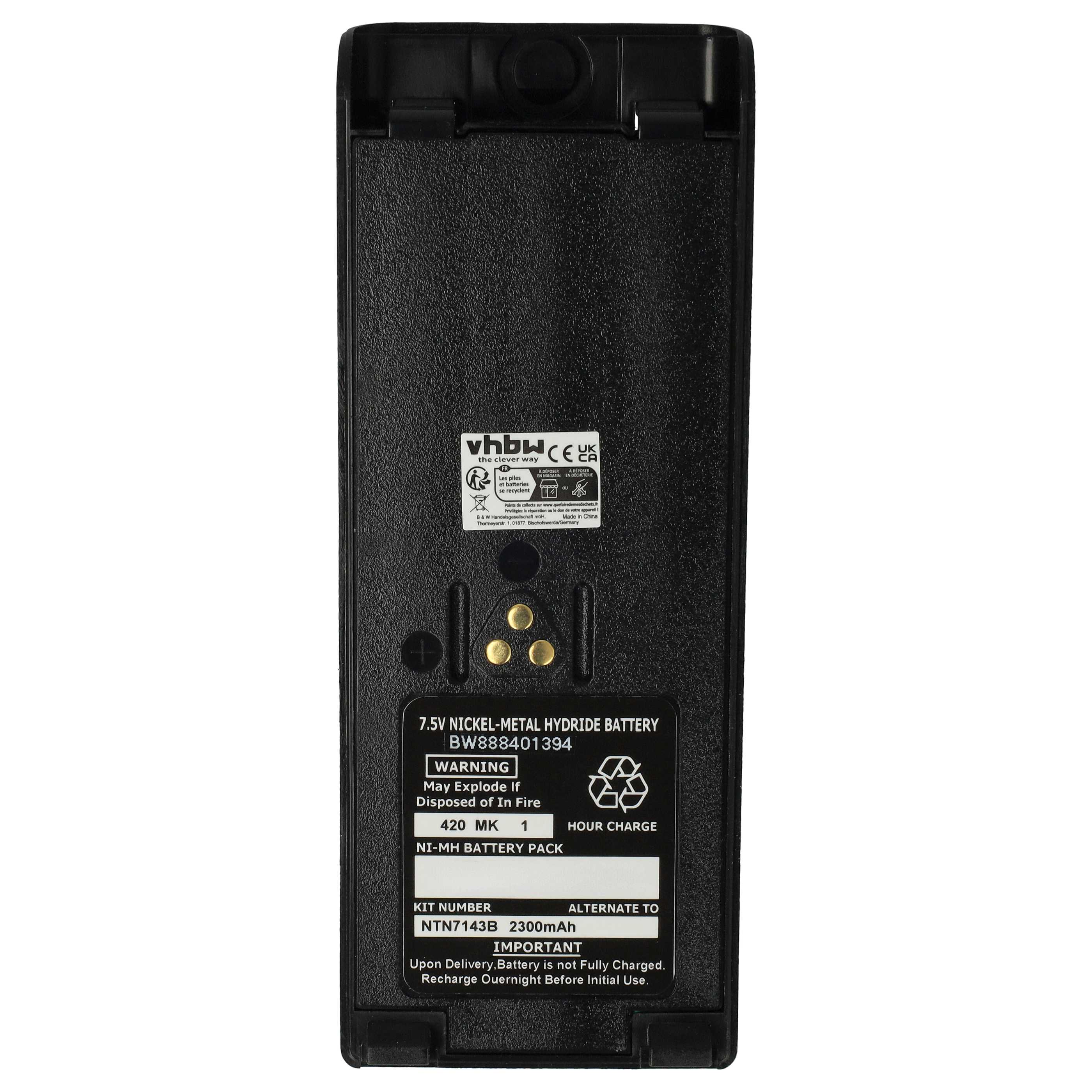 Schwarzer Akku mit Etiketten, Text und Recycling-Symbolen. Enthält Warnhinweise und technische Daten.