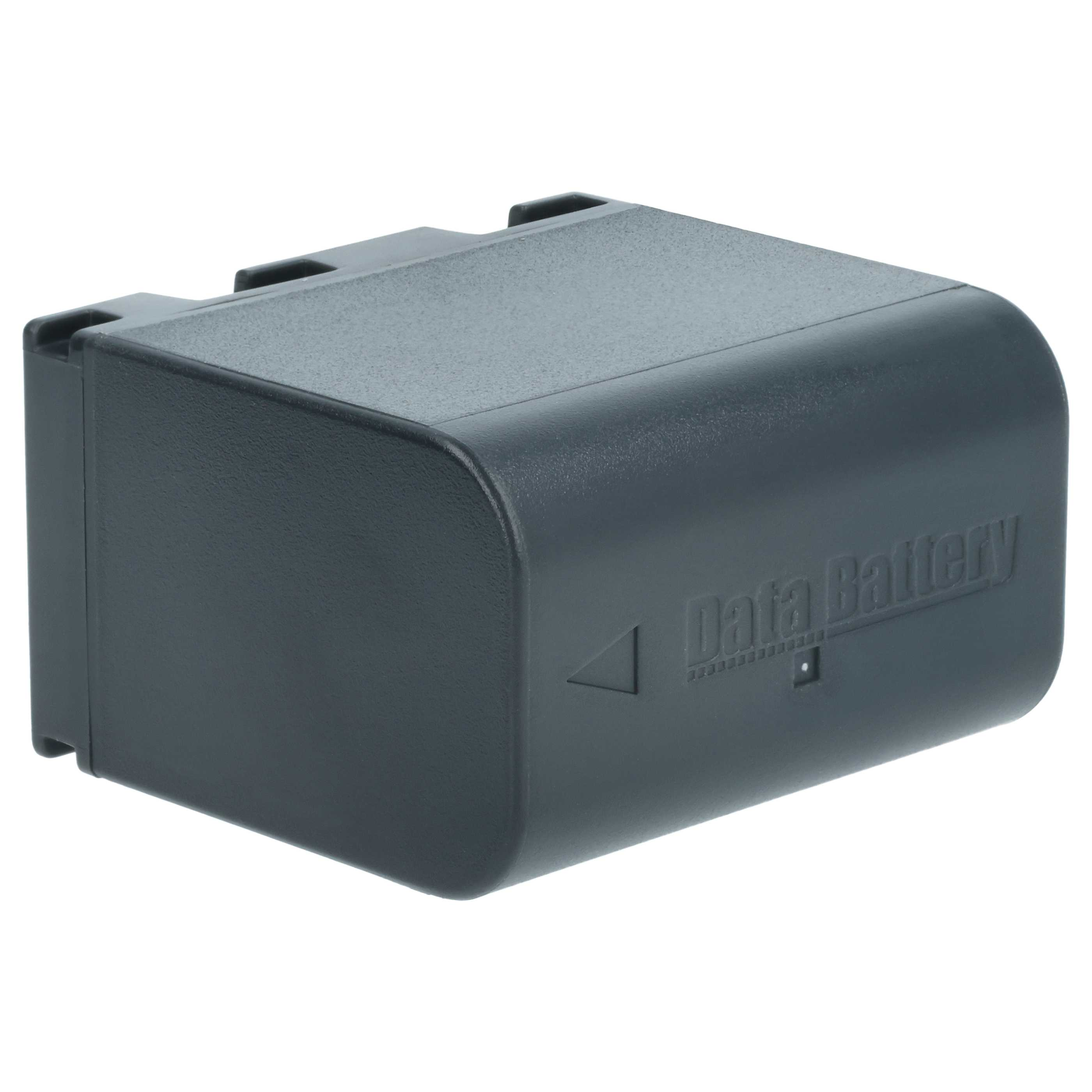Ein dunkelgrauer rechteckiger Akku. Auf der Seite des Akkus steht 'Data Battery' und ein Pfeilsymbol.