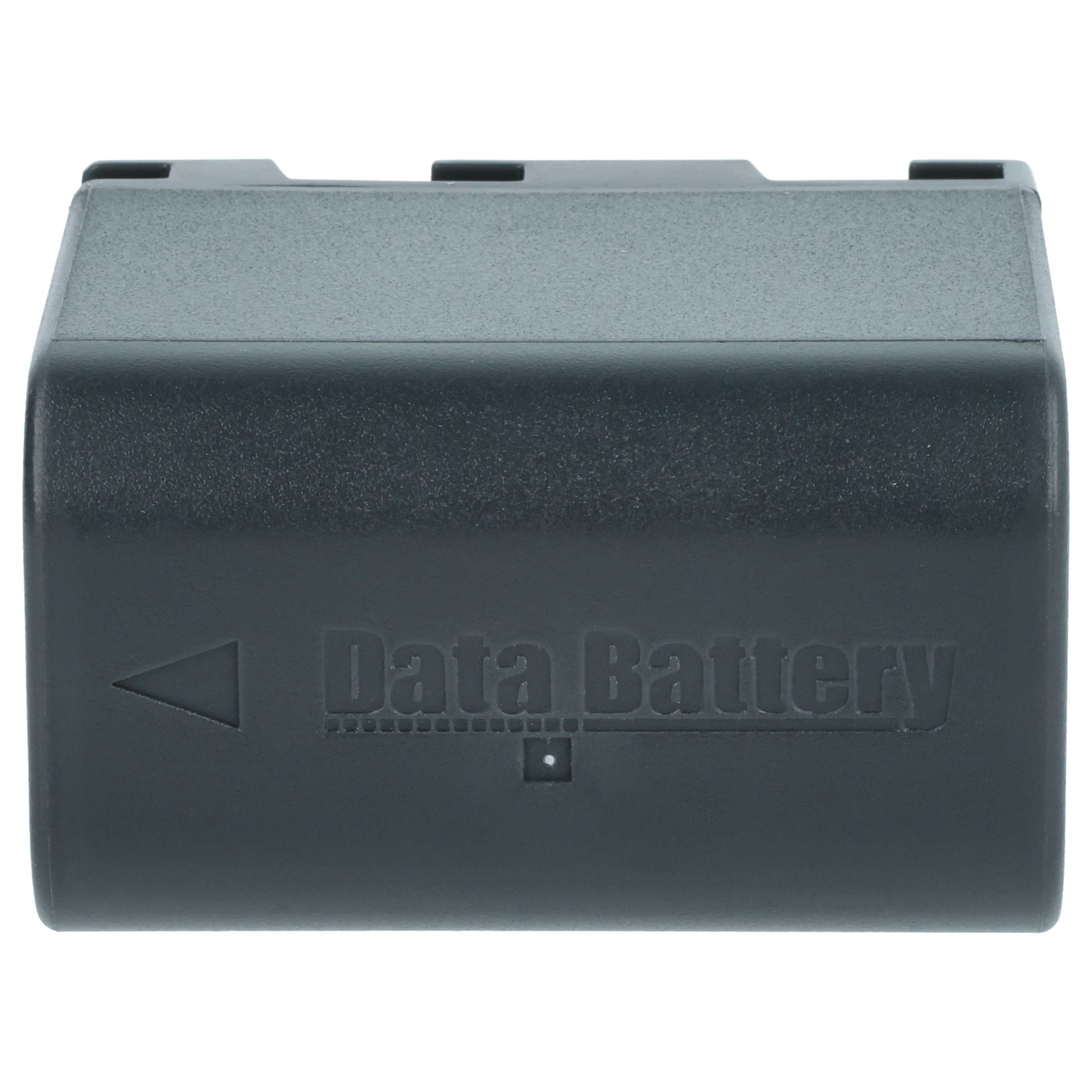 Eine dunkelgraue Data Battery wird gezeigt. Der Text 'Data Battery' ist auf der Oberfläche geprägt. Ein Dreieck und ein kleines Quadrat sind ebenfalls sichtbar.