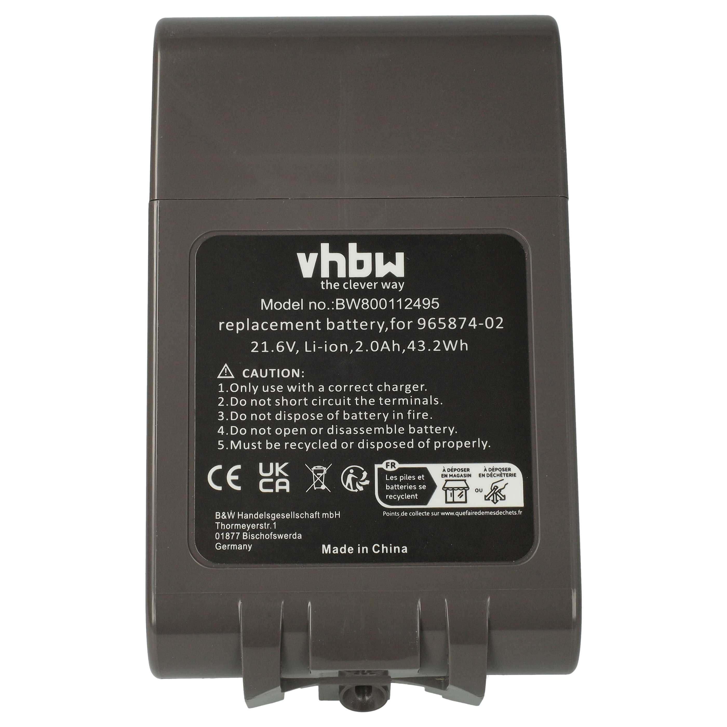 Ersatzbatterie für ein Gerät, mit Text und Logos. Die Batterie ist dunkelgrau.