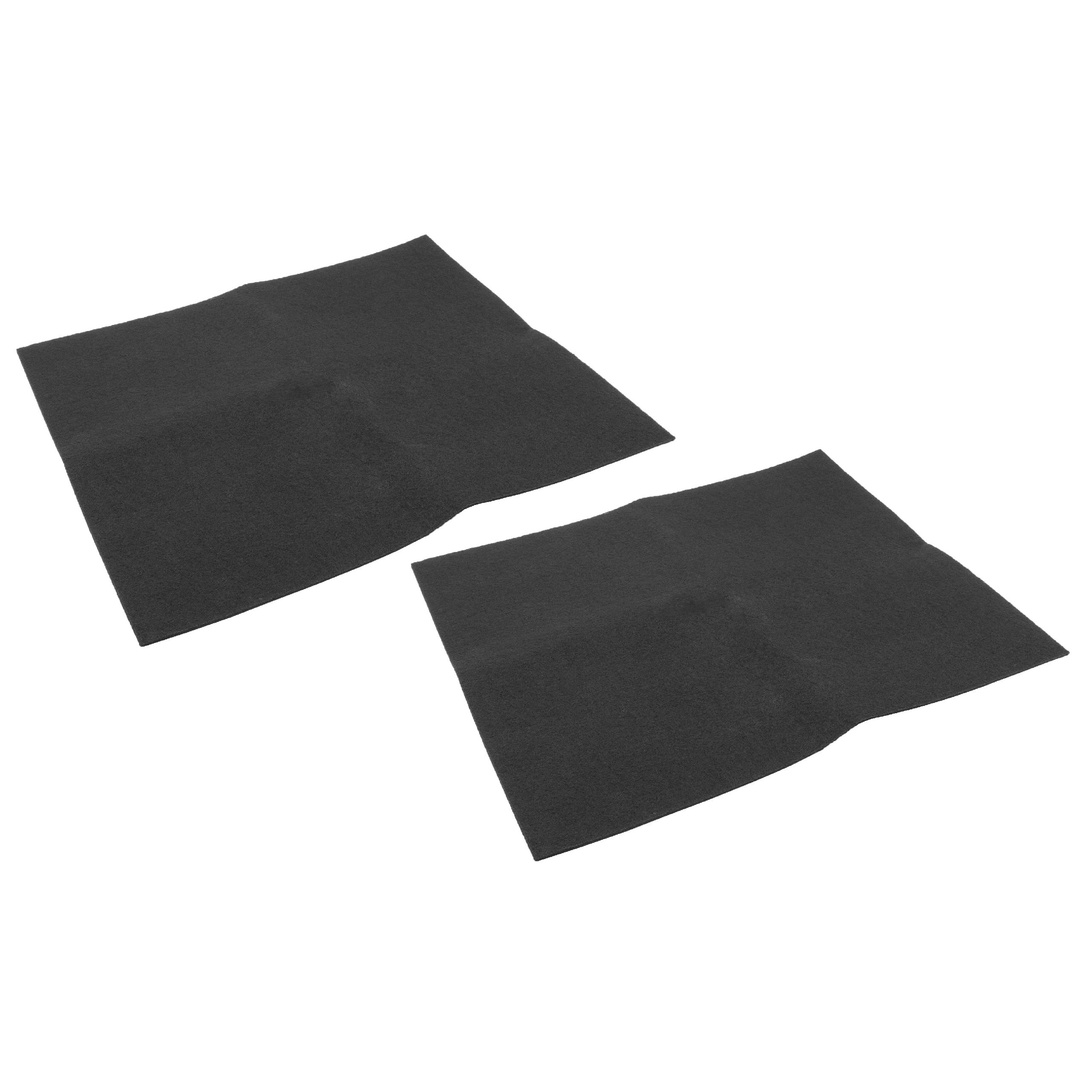 Zwei schwarze, quadratische Filzbögen auf weißem Hintergrund. Sie sind leicht angewinkelt und zeigen ihre Textur.