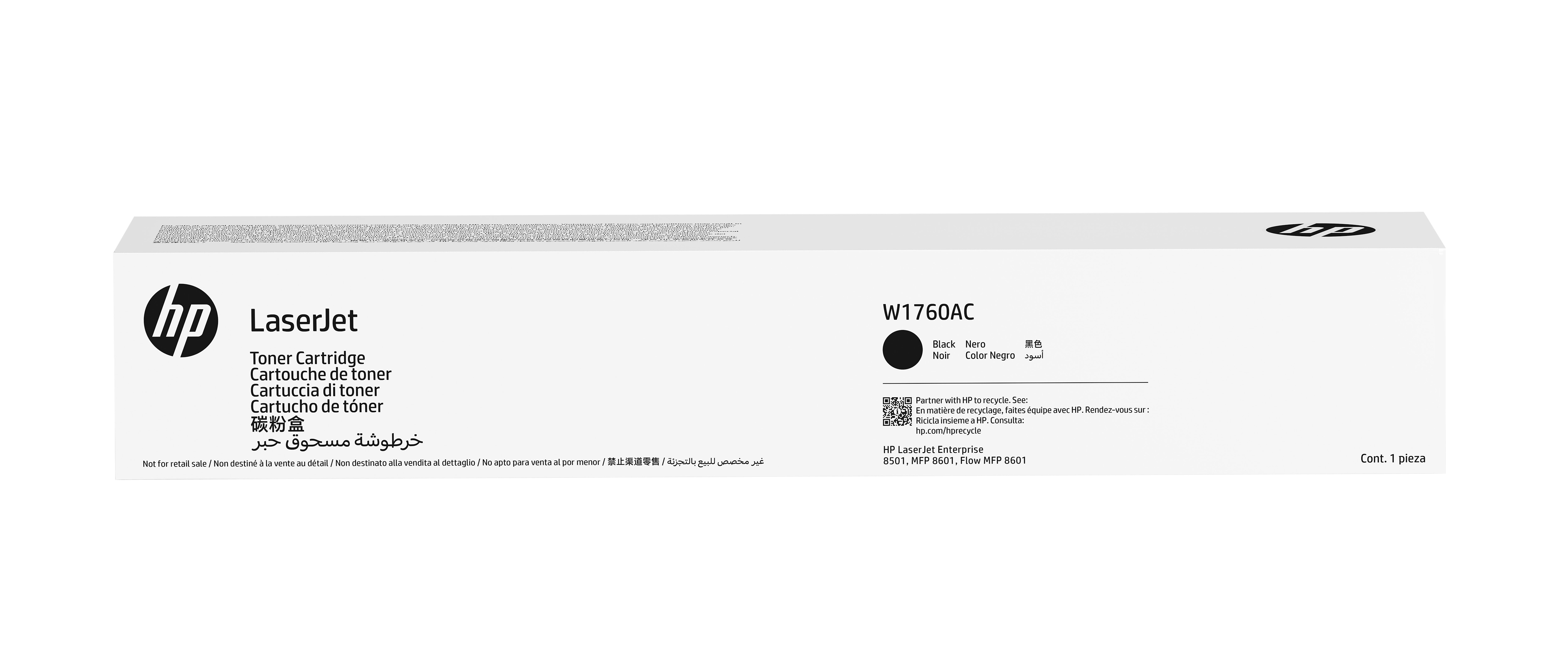 Białe pudełko z tonerem HP LaserJet. Posiada logo HP i informacje o produkcie.