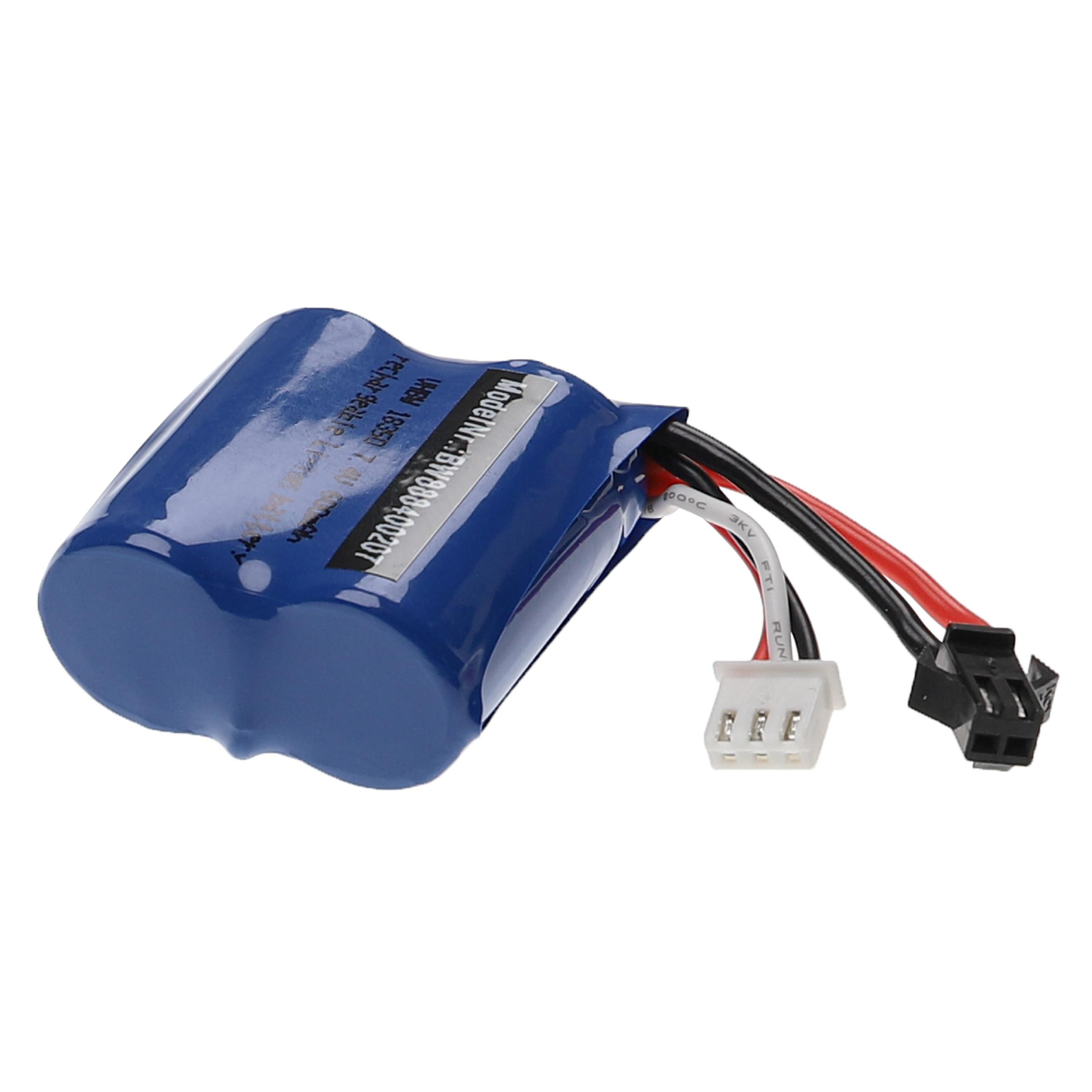 Eine blaue Batterie mit Drähten und Anschlüssen auf weißem Hintergrund. Sie hat Text.