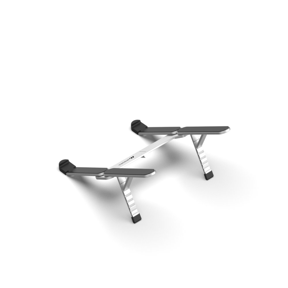 Ławka do ćwiczeń na białym tle. Jest srebrna i czarna. Marka jest widoczna.