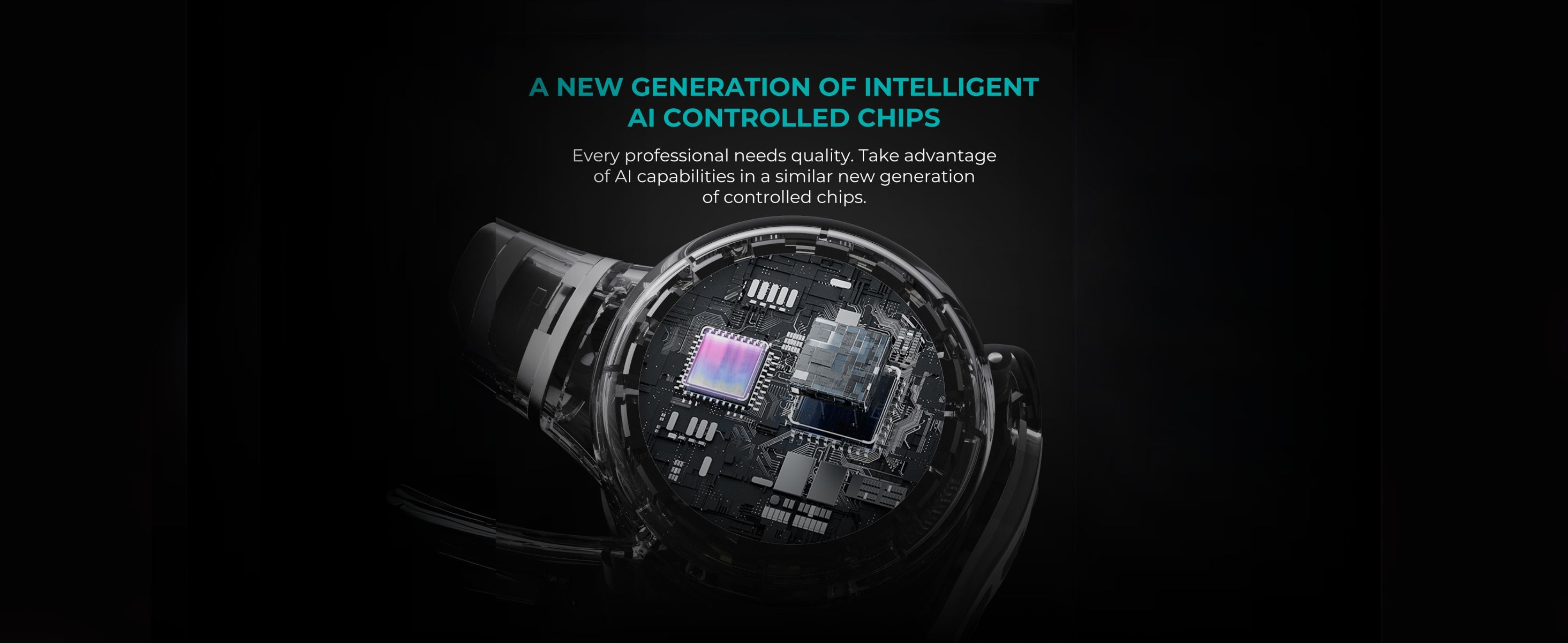 Un chip de IA, con un contorno transparente. El texto dice 'Una nueva generación de chips inteligentes con IA'.