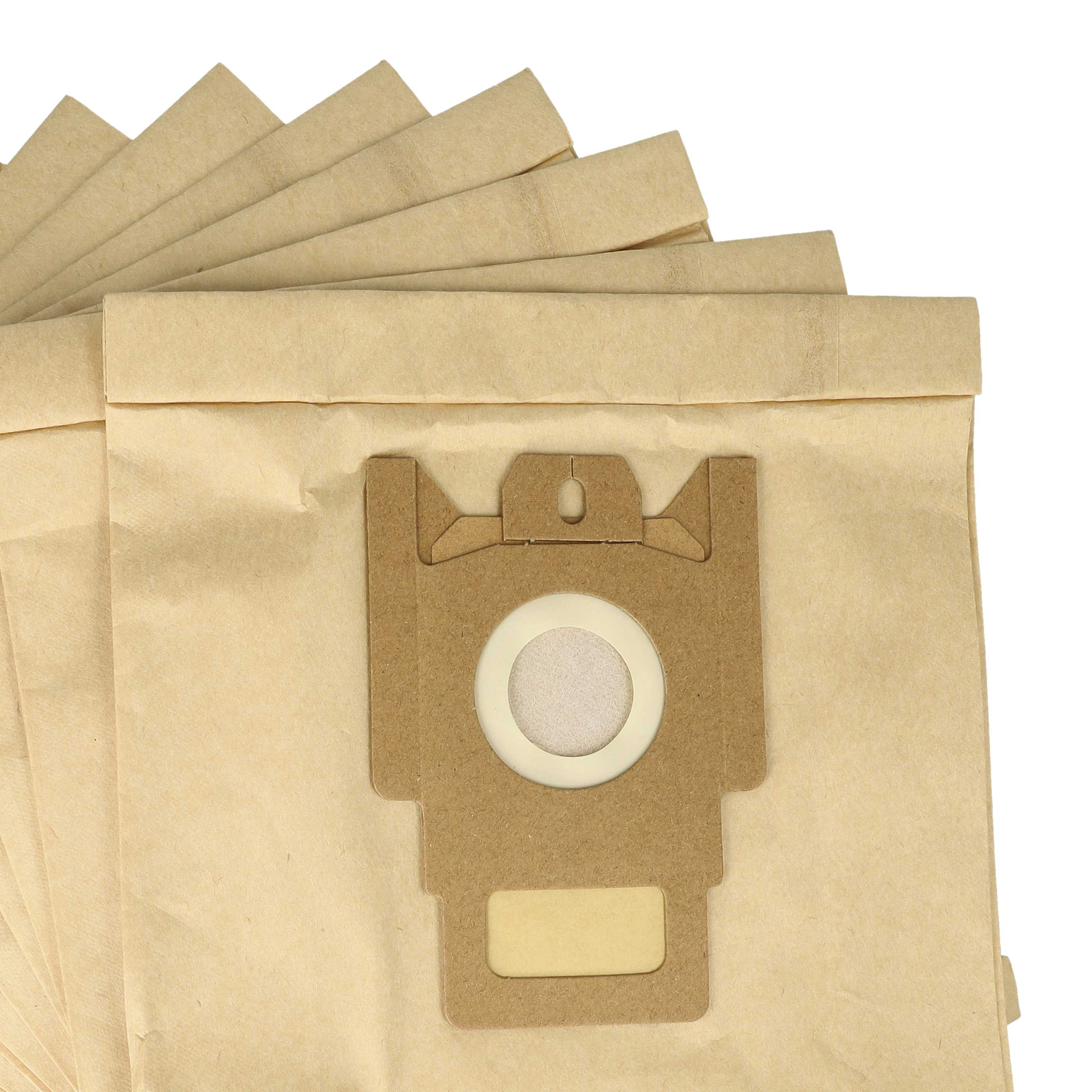 Staubbeutel für Staubsauger. Beige Papiertüten mit Kartonhalterung und weißem Filter.