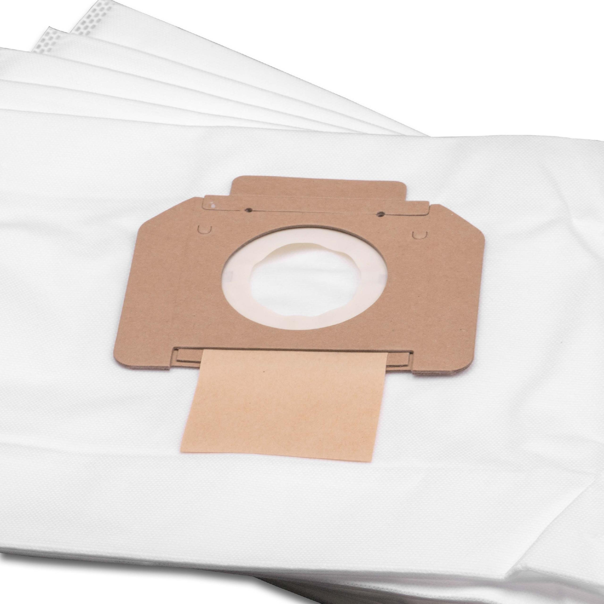 Staubbeutel. Er ist weiß, hat einen Kartonrahmen und eine hellbraune Papierklappe.