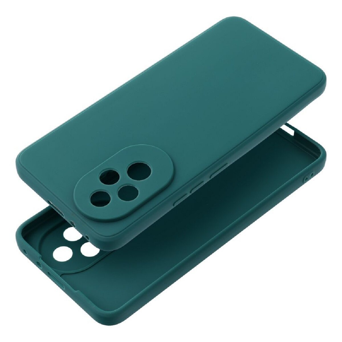 Zweiteilige teal Handyhülle, oberer Teil leicht erhöht. Jeder Teil hat Kamera- und Anschlussausschnitte.