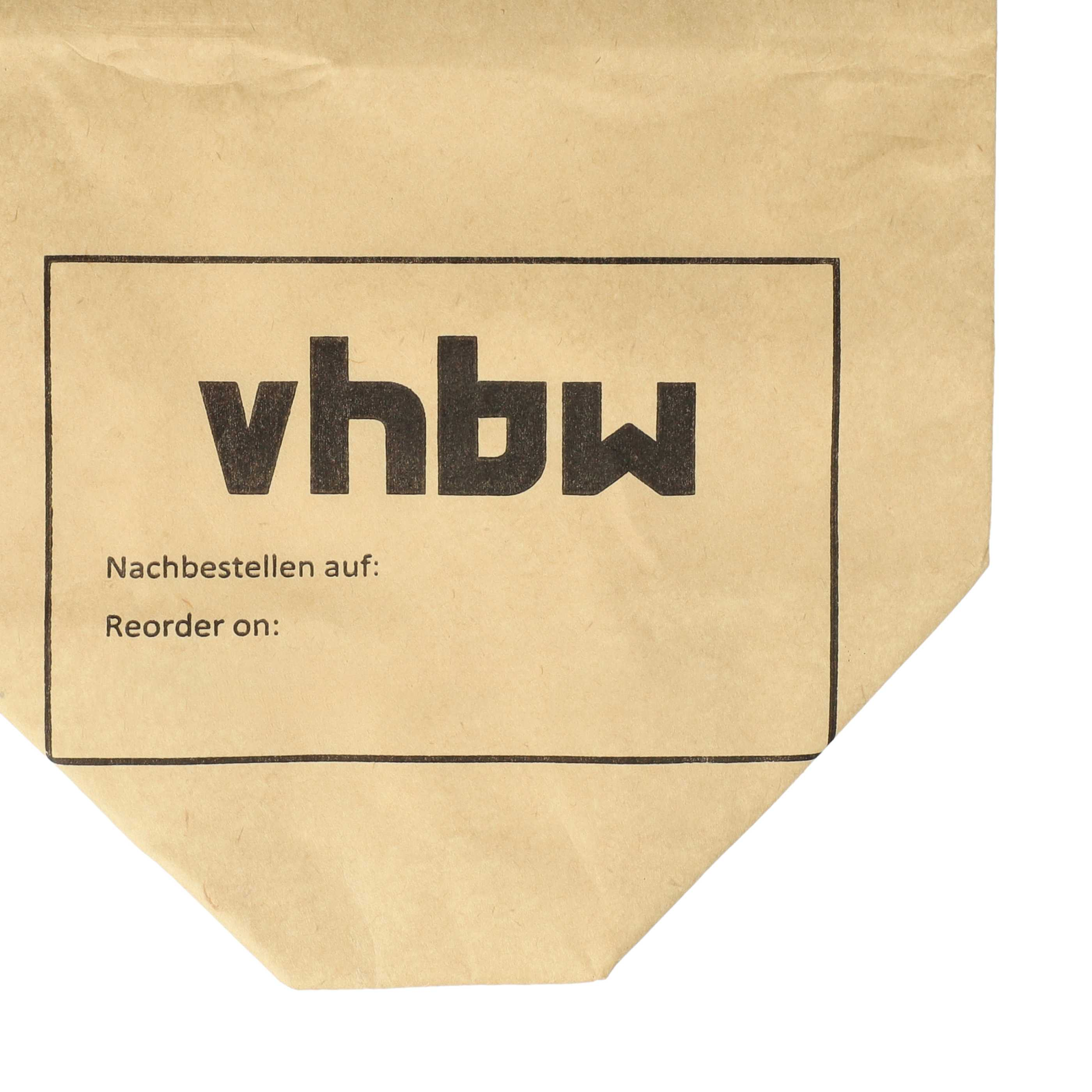 Ein brauner Papierumschlag hat ein schwarzes Rechteck mit dem Wort "vhbw" und Text darunter auf Deutsch und Englisch.