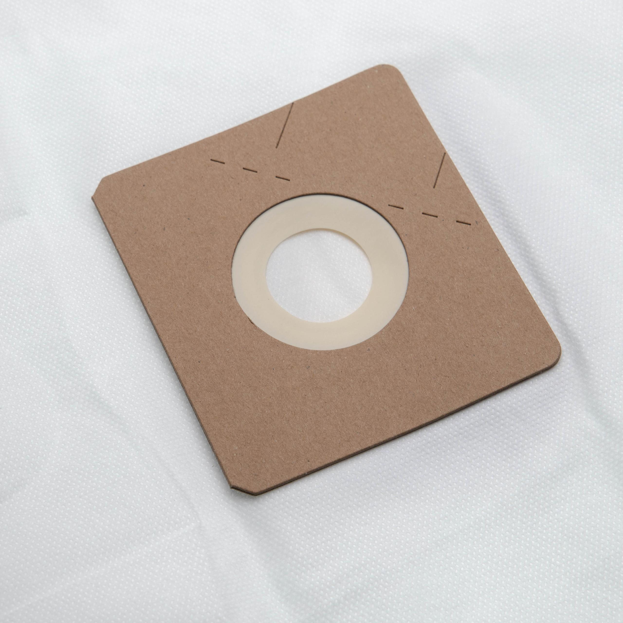 Ein brauner Staubsaugerbeutel mit einem beigen Ring und weißem Hintergrund.