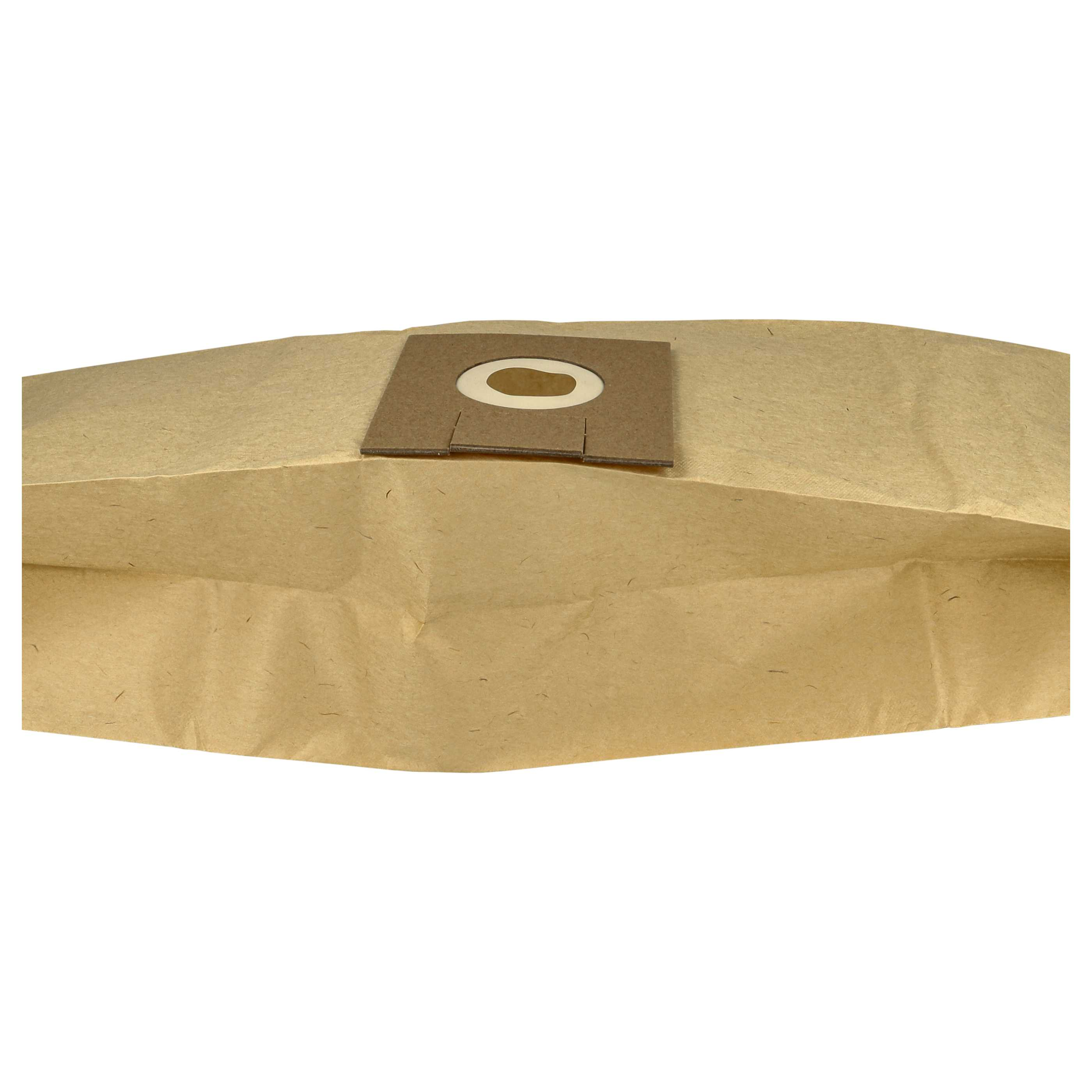 Ein brauner Papier-Staubsaugerbeutel mit einem Kartoneinsatz. Der Einsatz hat eine ovale Öffnung.