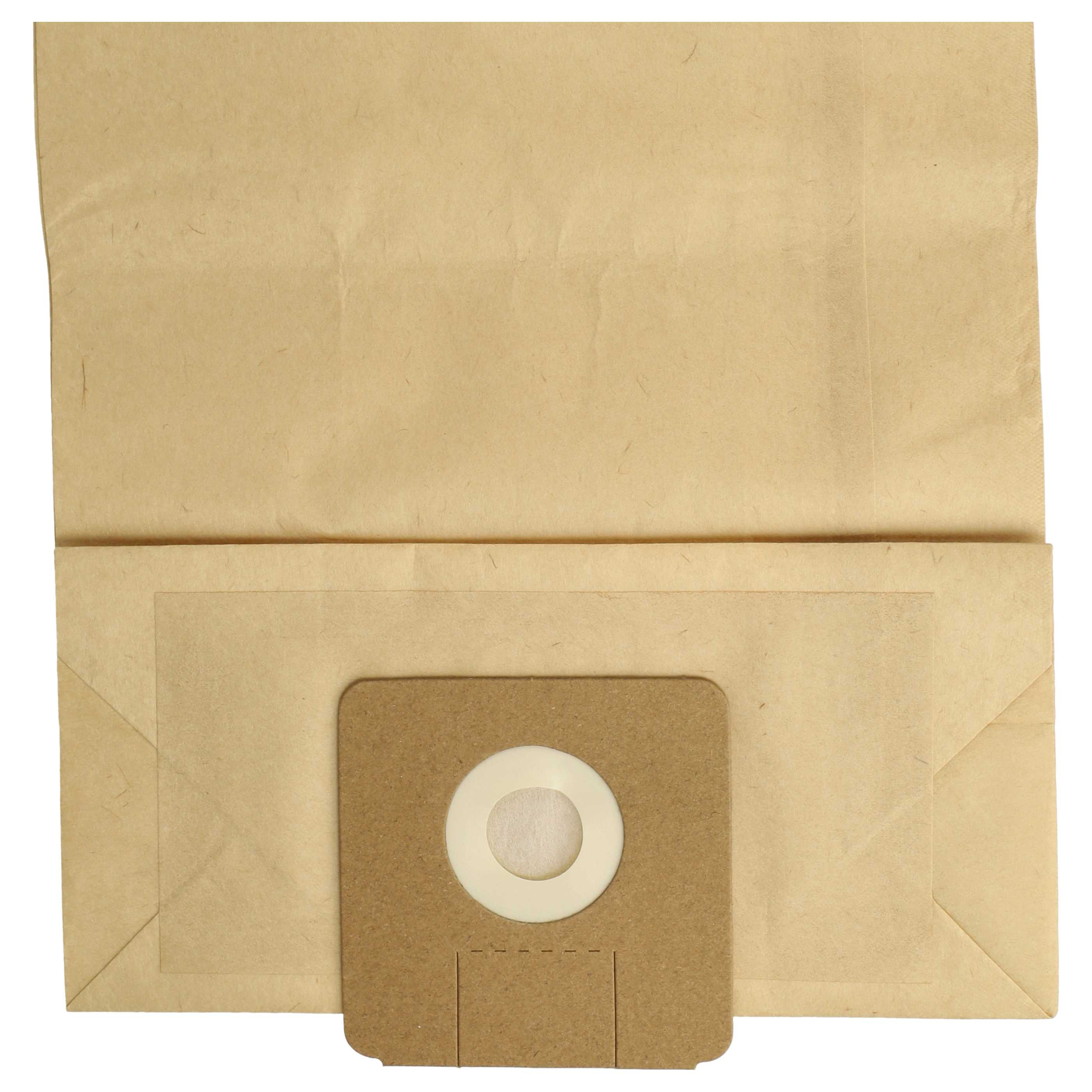 Braune Papiertüte für Staubsauger mit Kartonhalterung und weißem Filter.