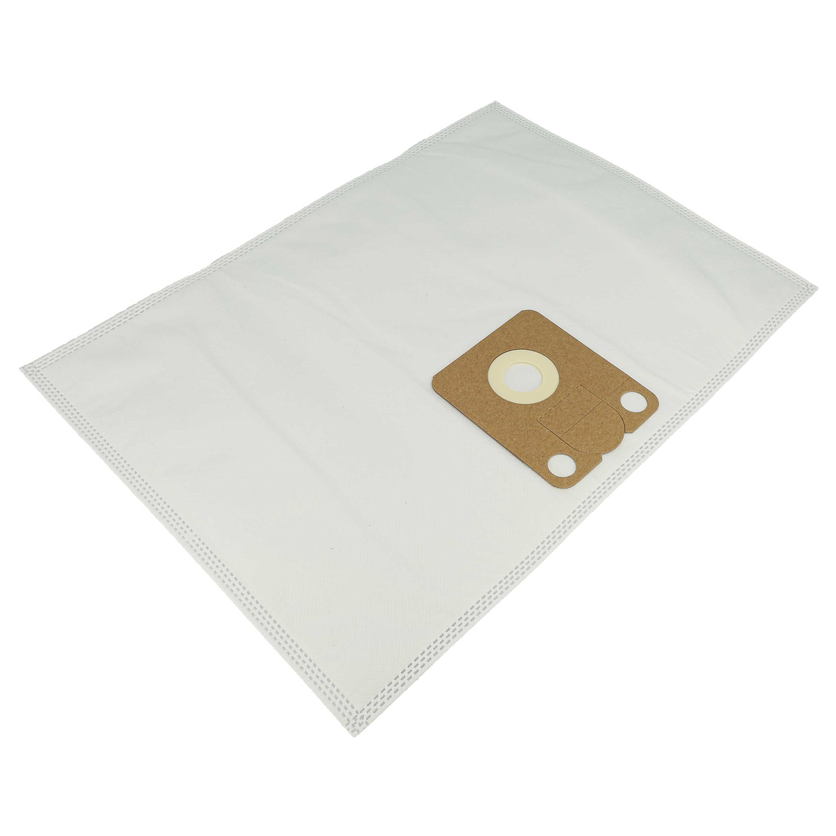 Weißer Staubsaugerbeutel mit brauner Kartonöffnung auf weißem Hintergrund.