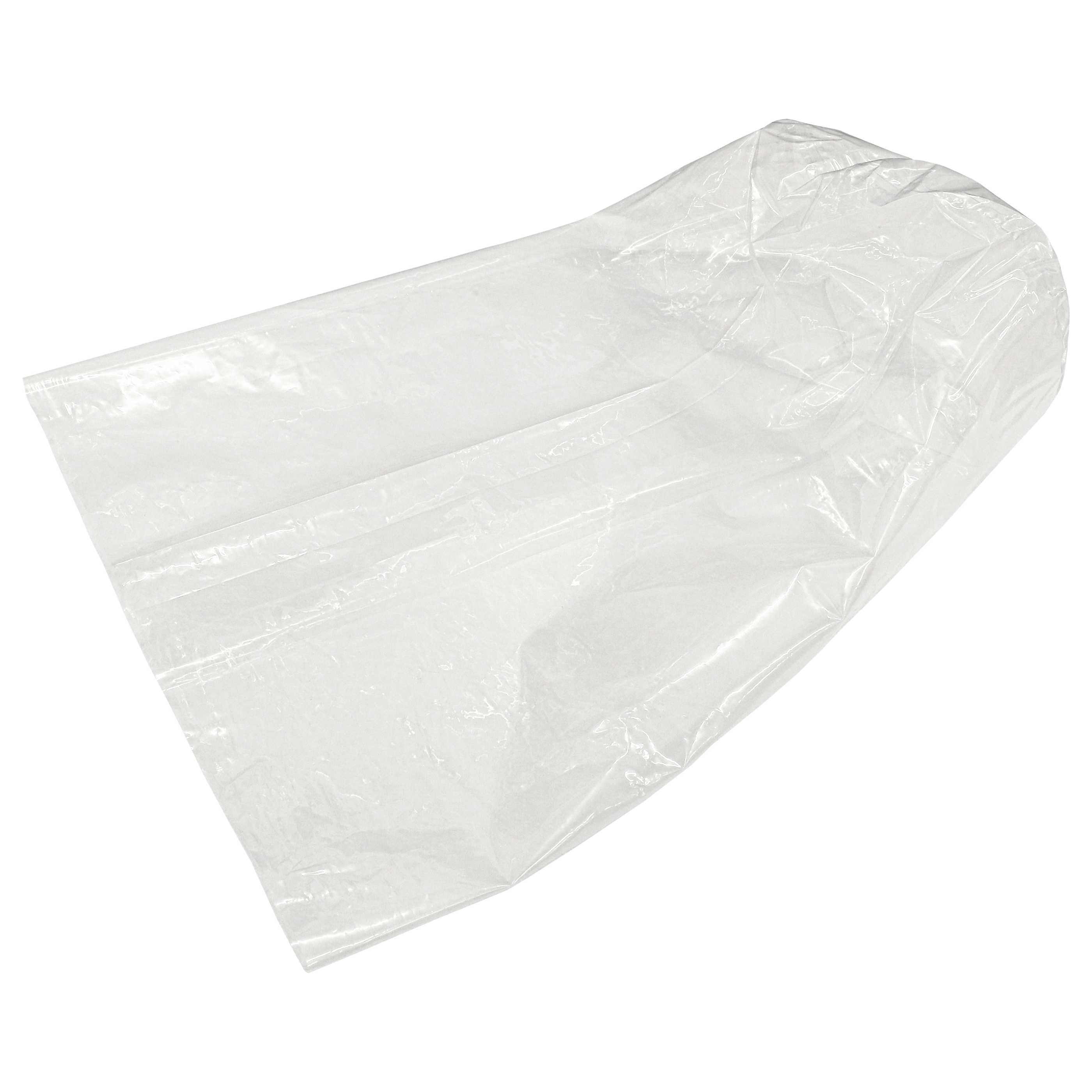 Eine transparente Plastiktüte liegt auf weißem Grund. Sie ist zerknittert und scheint leer zu sein.