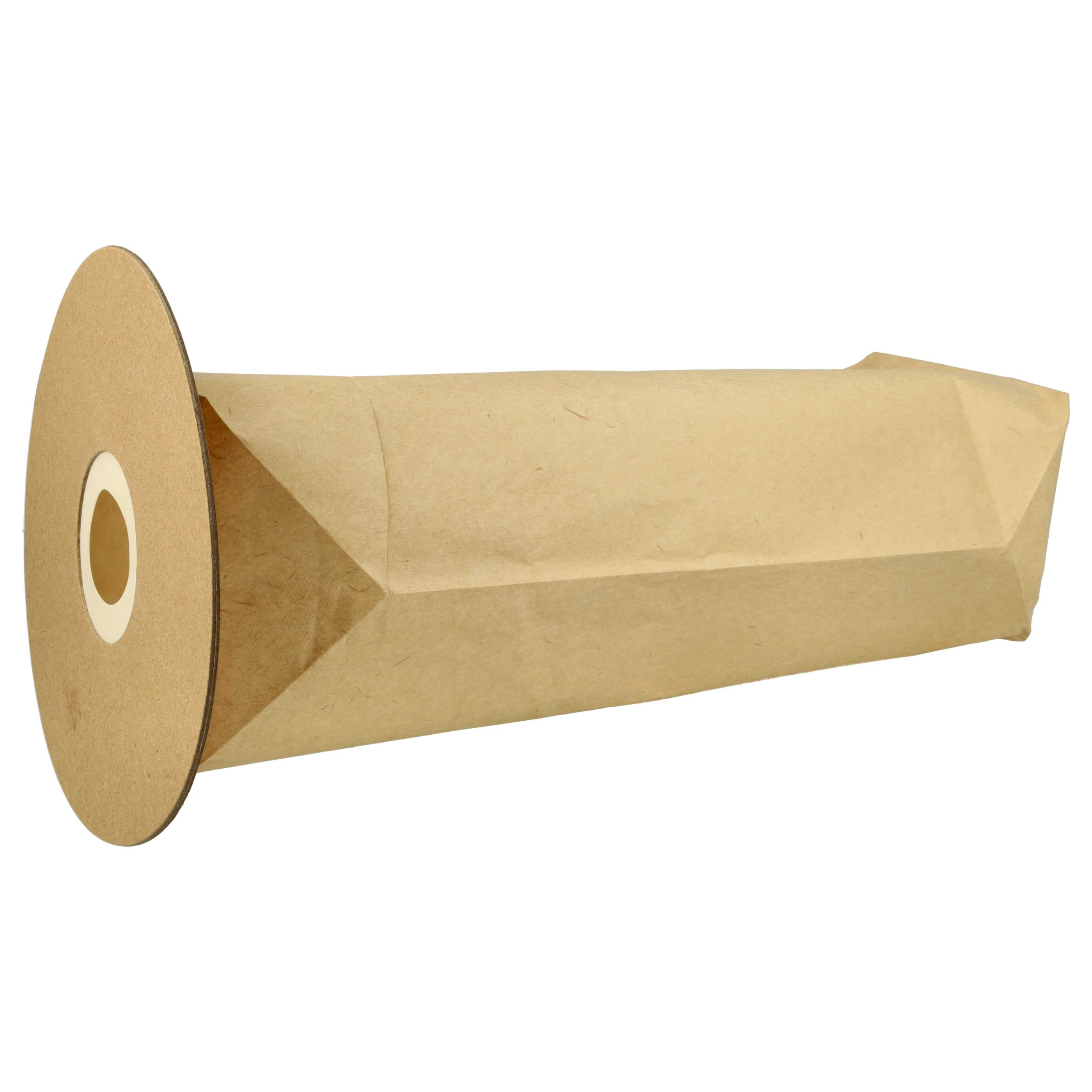 Ein brauner Papierfilter mit rundem Boden und zylindrischem Körper. Der Filter liegt vor weißem Hintergrund.