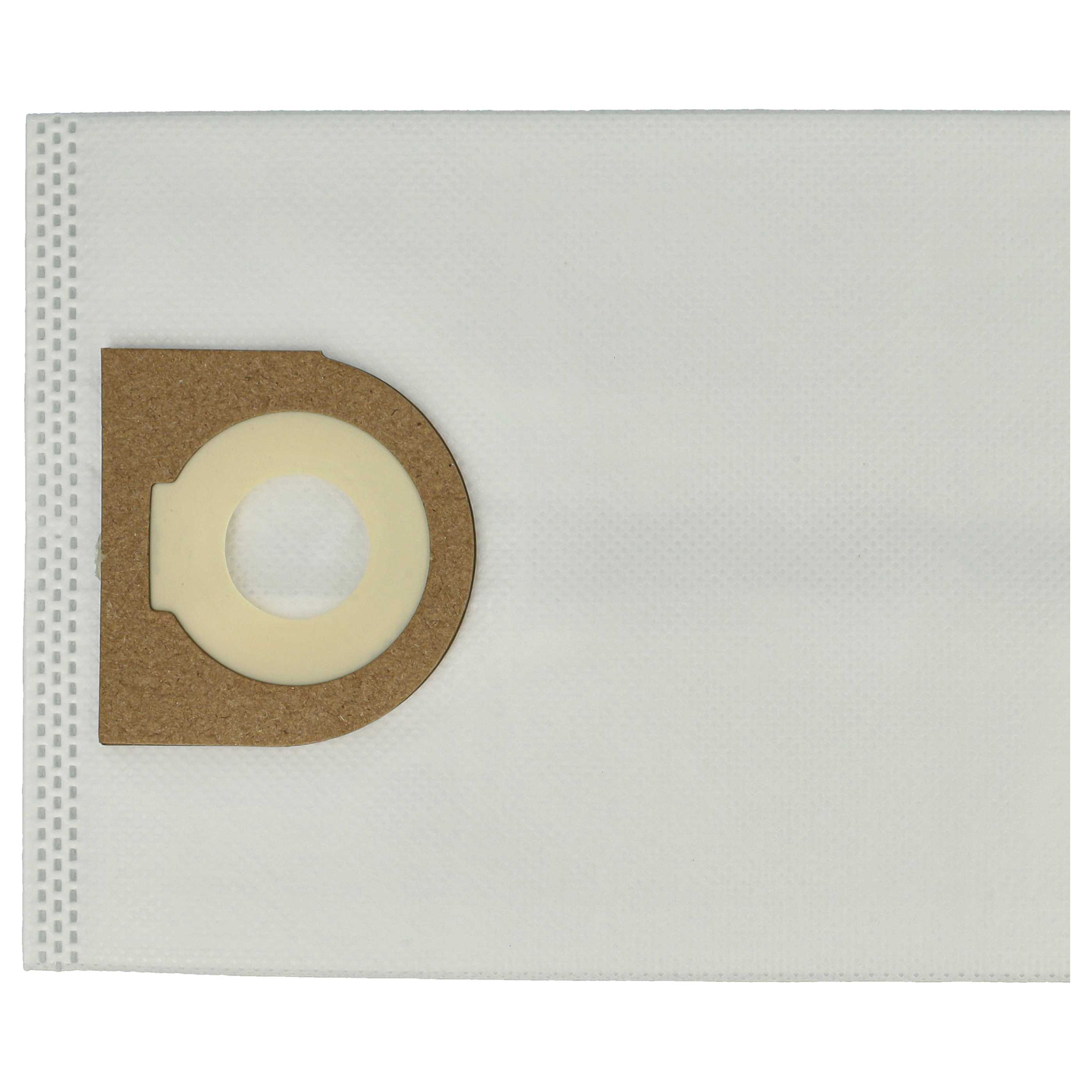 Ein weißer Staubsaugerbeutel mit brauner Kartonhalterung und beigefarbenem Ring.