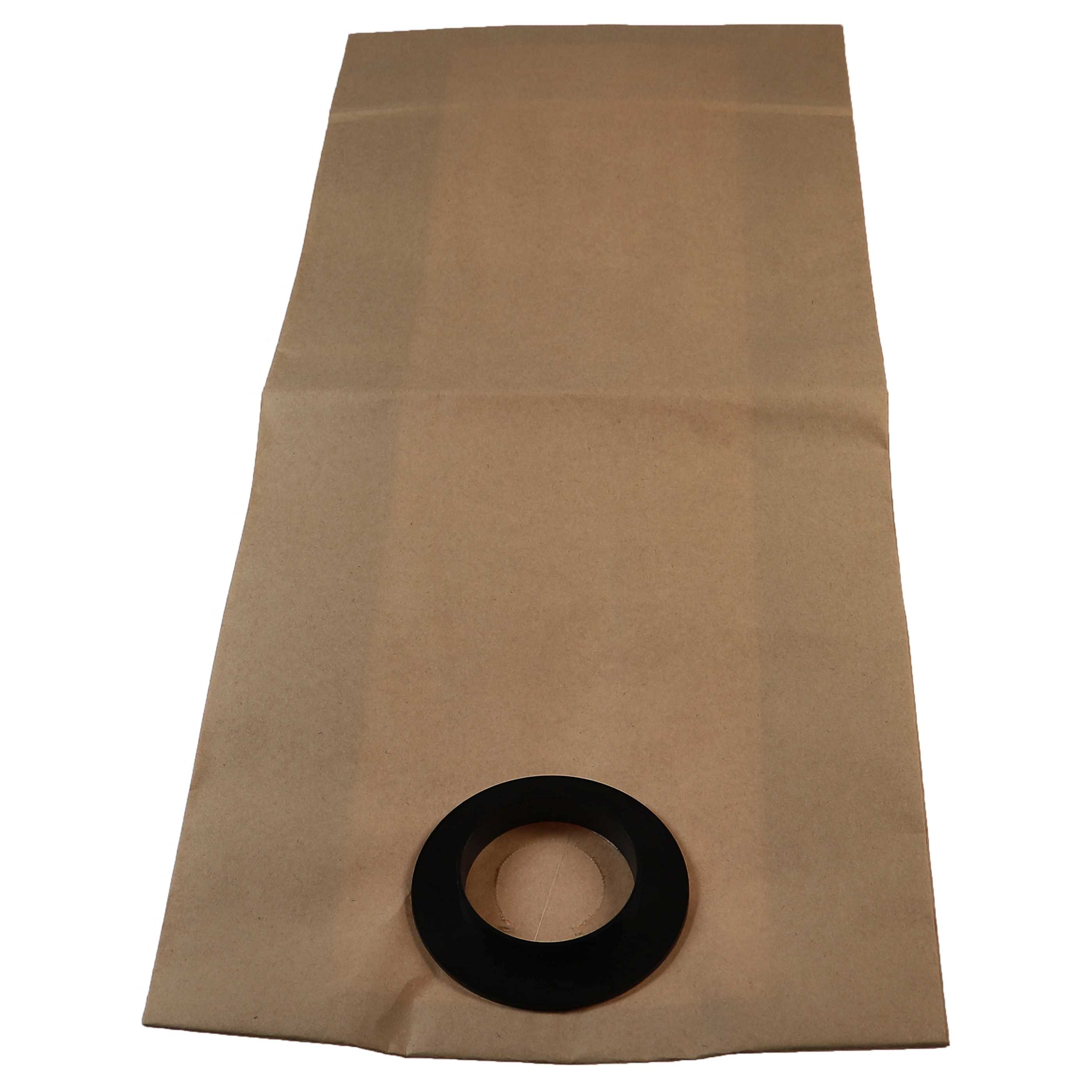 Eine braune Papiertüte mit einem schwarzen, kreisförmigen Gummiteil am Boden.