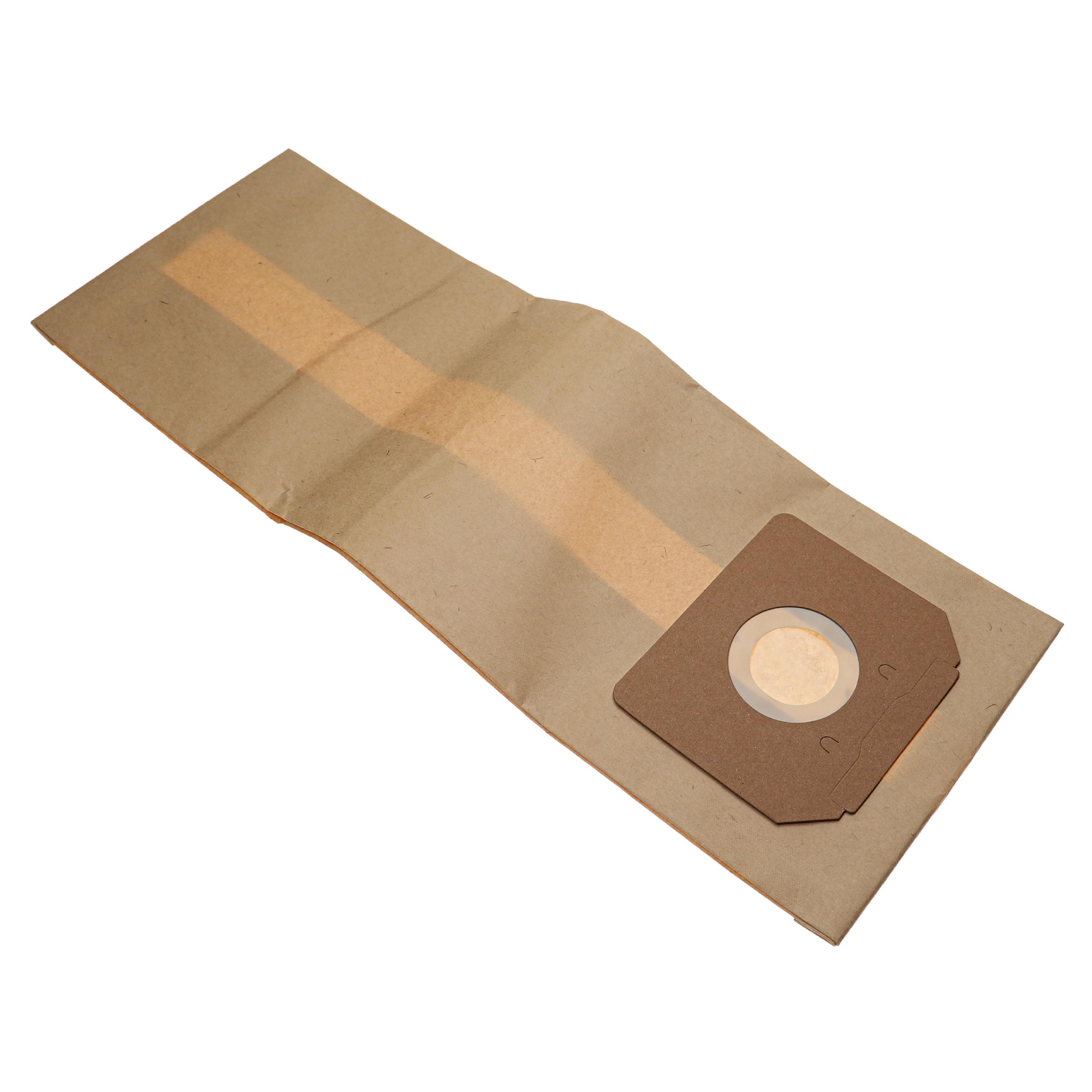 Ein brauner Papiersaugerbeutel auf weißem Hintergrund, mit einem kreisförmigen Filter und einem rechteckigen Halter.