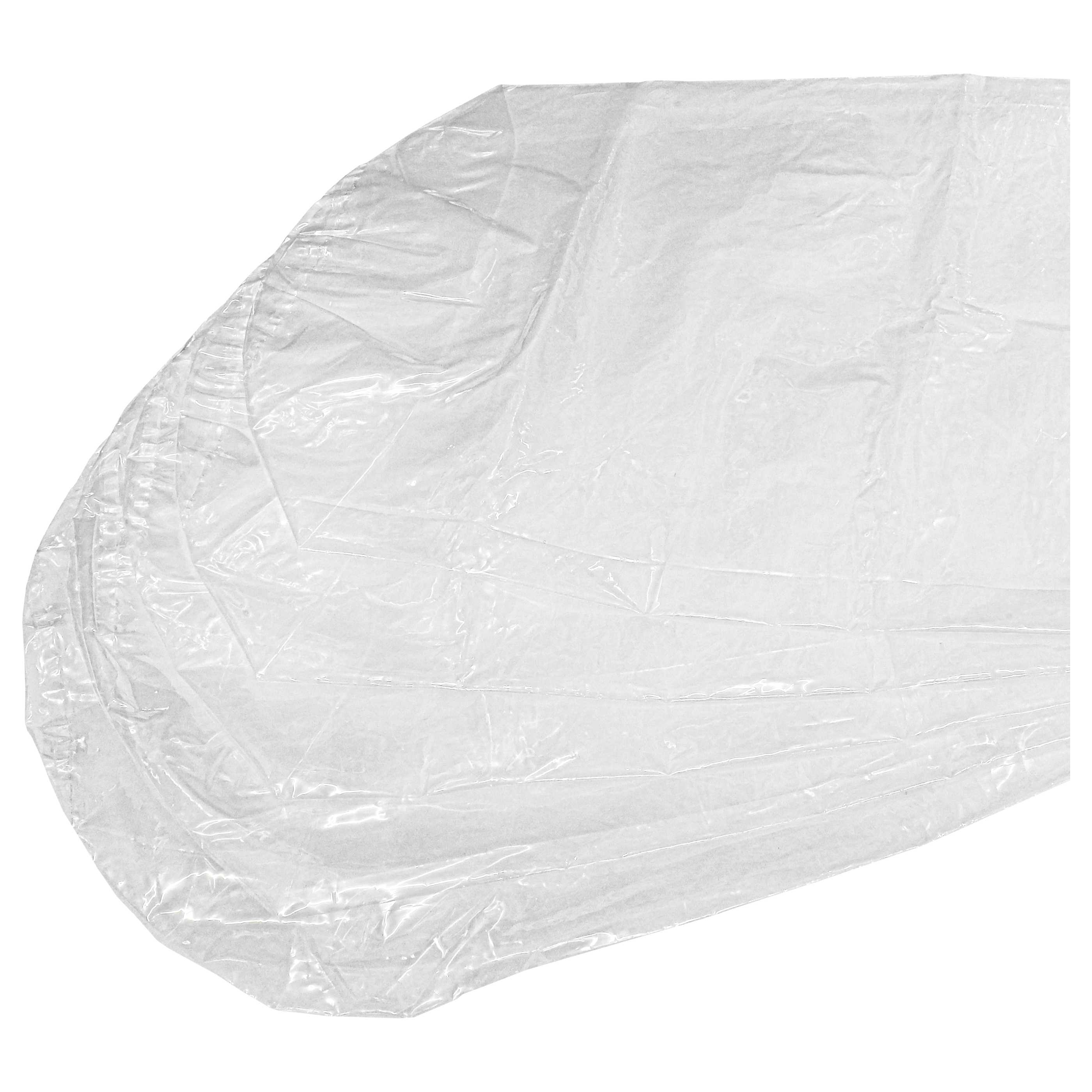 Eine transparente, zerknitterte Plastikfolie auf weißem Hintergrund. Das Plastik ist leicht undurchsichtig und hat eine strukturierte Oberfläche.