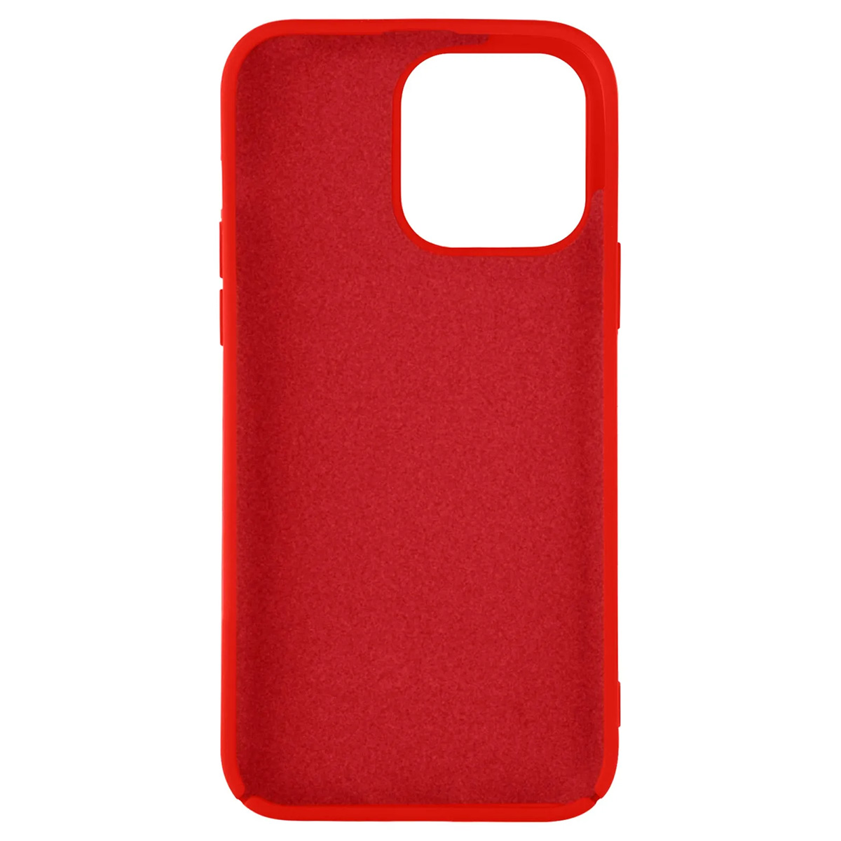Una custodia per telefono rosso acceso. Ha un ritaglio per la fotocamera in alto e rientranze per i pulsanti sul lato. La trama sembra essere un materiale morbido.