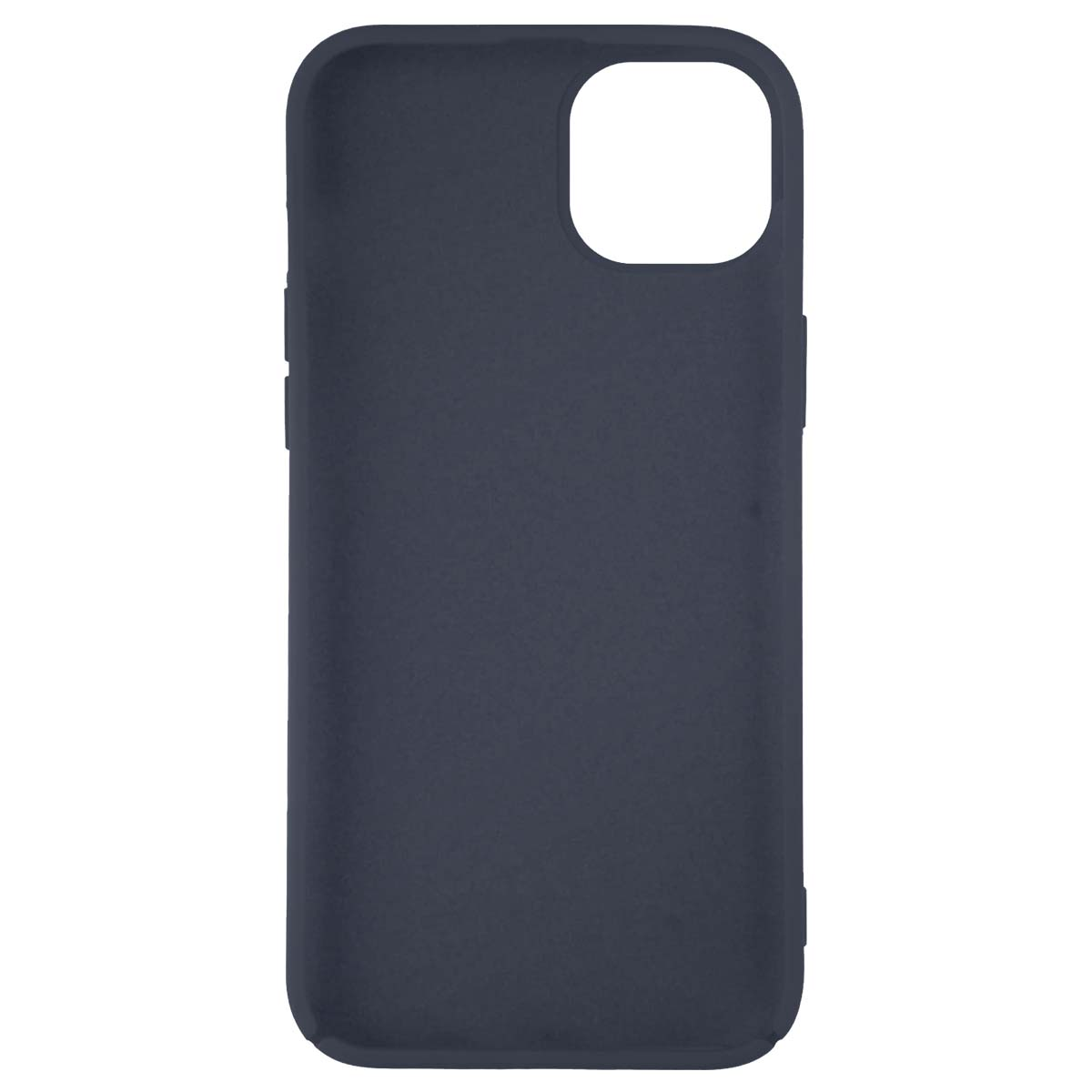 Una custodia per telefono blu navy, sagomata per adattarsi a un telefono. Ha ritagli per la fotocamera e i pulsanti. Lo sfondo è bianco.