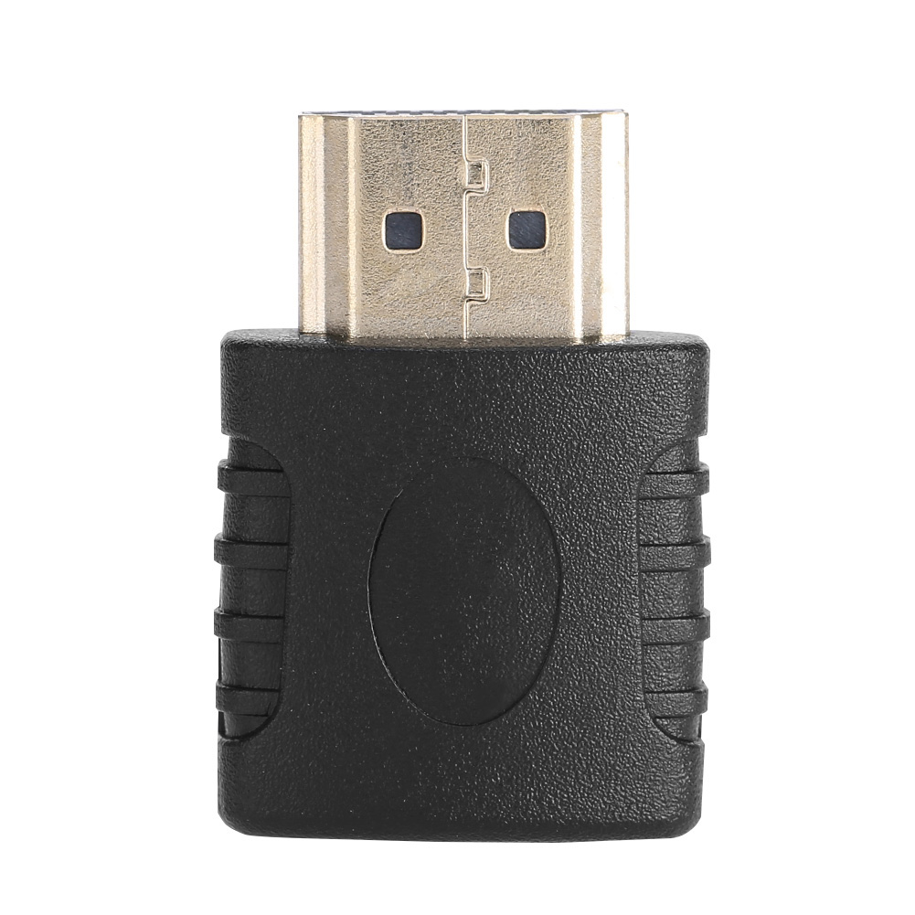 Ein schwarzer HDMI-Adapter mit einem goldfarbenen Stecker. Der Adapter hat eine rechteckige Form mit abgerundeten Kanten.