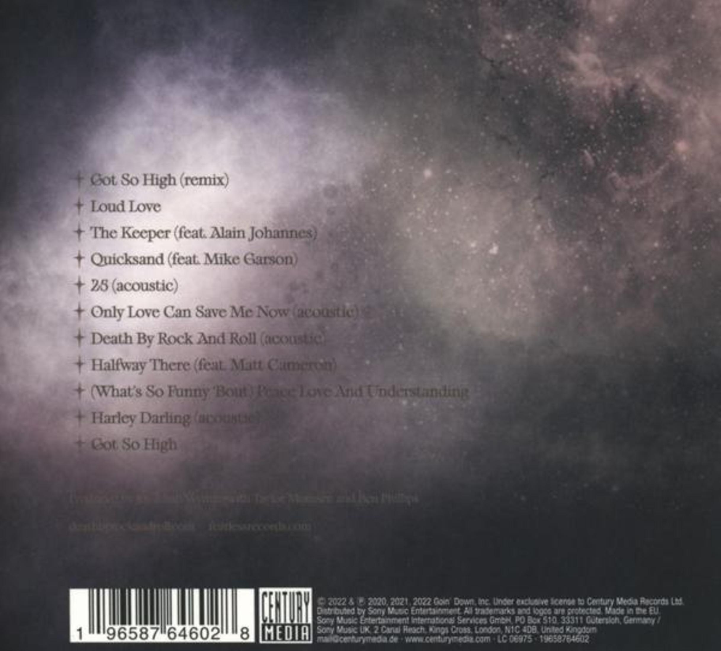 Das Albumcover zeigt eine Liste von Songs in weißem Text auf dunklem Hintergrund. Enthält Songtitel und Künstlerinformationen.