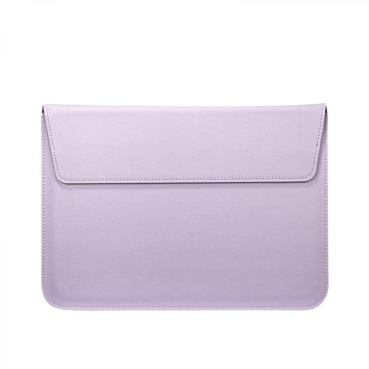 Eine hellviolette Laptoptasche mit Klappenverschluss. Die Hülle ist rechteckig und liegt auf weißem Hintergrund.