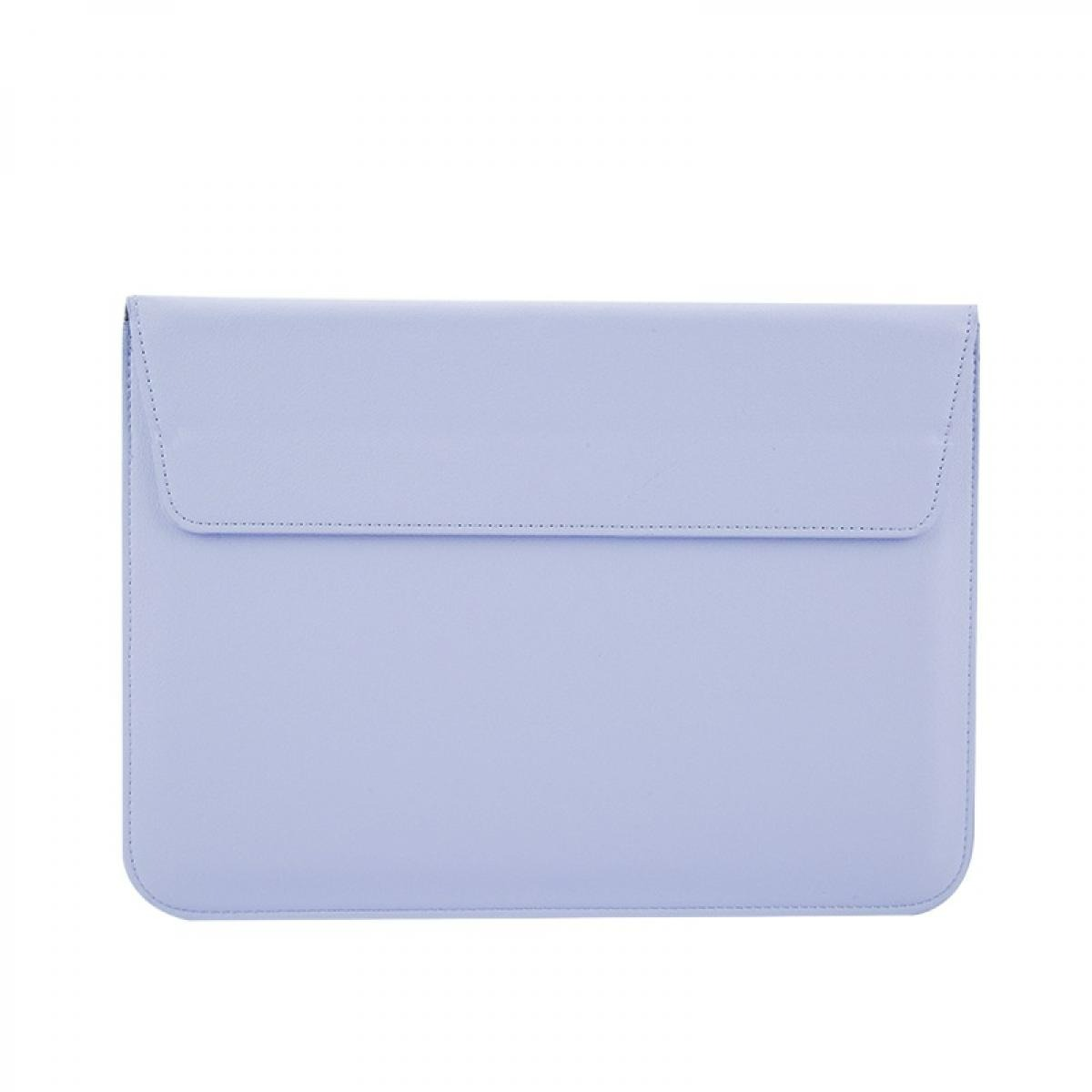 Eine hellviolette Laptoptasche. Sie ist rechteckig mit Klappenverschluss. Der Hintergrund ist schlicht weiß.