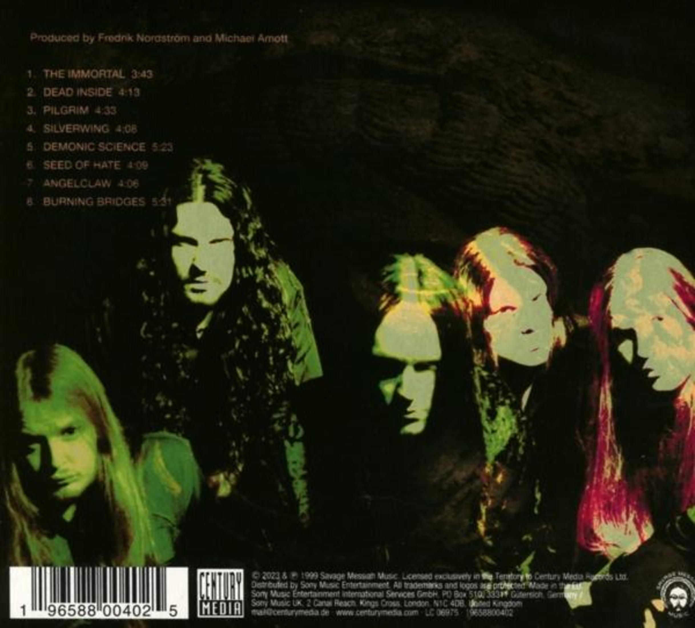 Albumcover mit Gesichtern von Bandmitgliedern. Text enthält Songtitel und Produktionscredits. Der Hintergrund ist dunkel.
