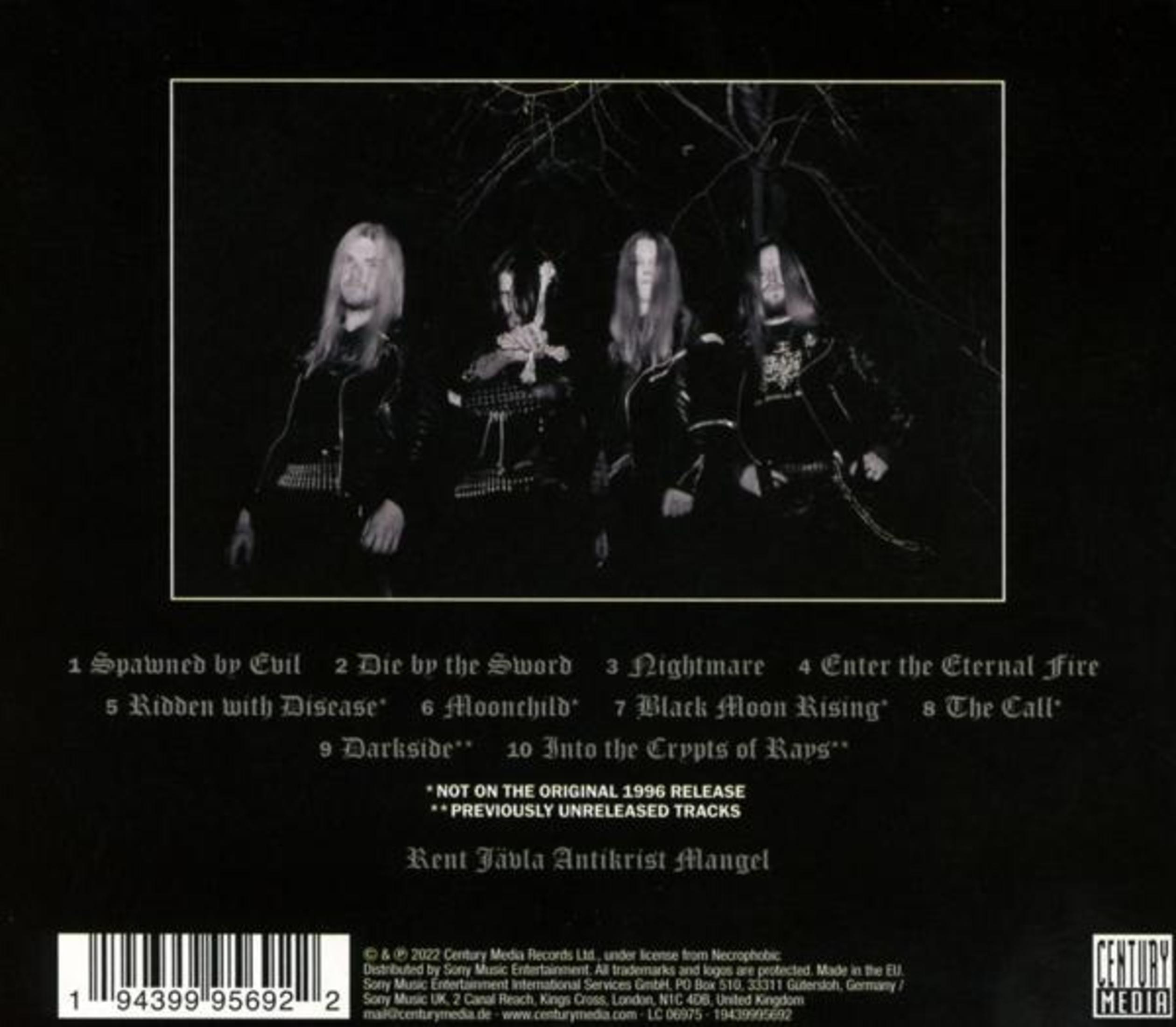Albumcover mit vier Figuren in dunkler Kleidung. Text listet Songtitel auf. Century Media-Logo unten rechts.