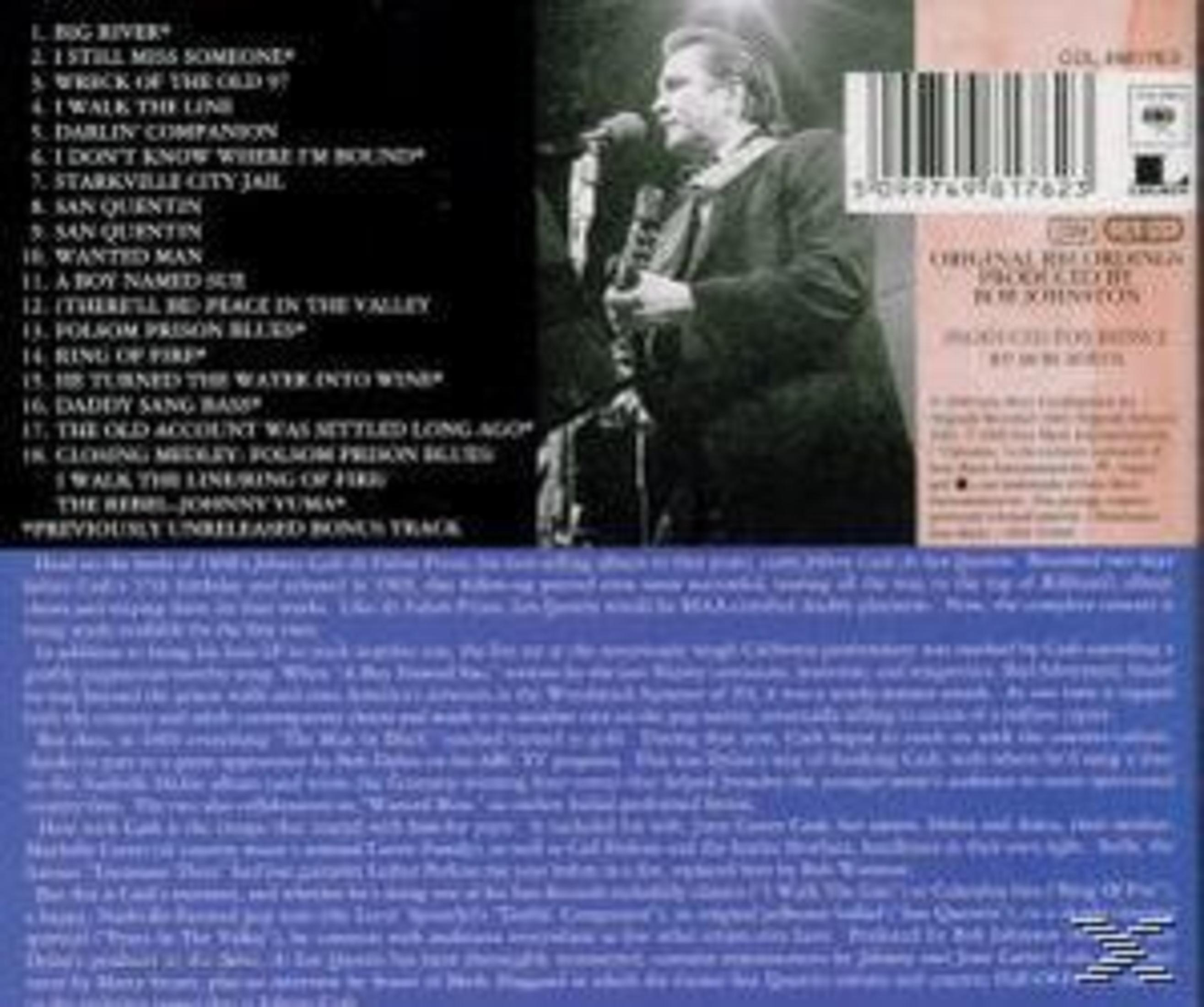 Copertina dell'album con elenco di canzoni e foto di Johnny Cash che si esibisce. Lo sfondo è nero.
