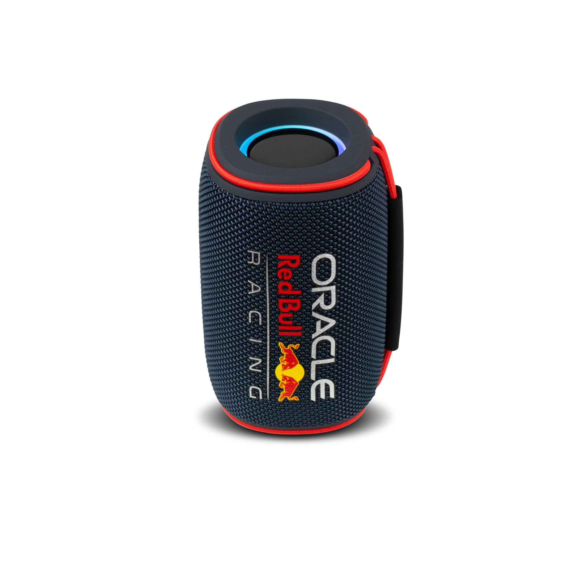 Un altoparlante Red Bull Racing. Blu navy con dettagli rossi. Visibili i loghi di Oracle e Red Bull.