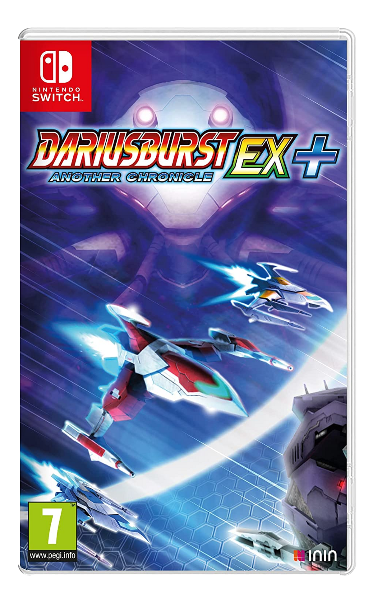 Okładka gry Dariusburst EX+. Statki kosmiczne latają w niebieskiej przestrzeni. Logo Nintendo Switch znajduje się w lewym górnym rogu.