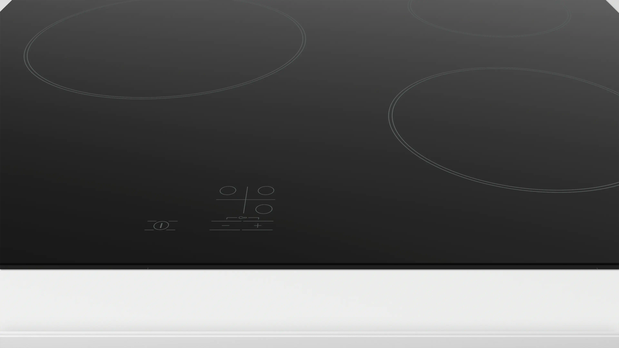 Una placa de cocina eléctrica negra con cuatro elementos calefactores delineados en gris. El panel de control tiene ajustes de energía y calor.