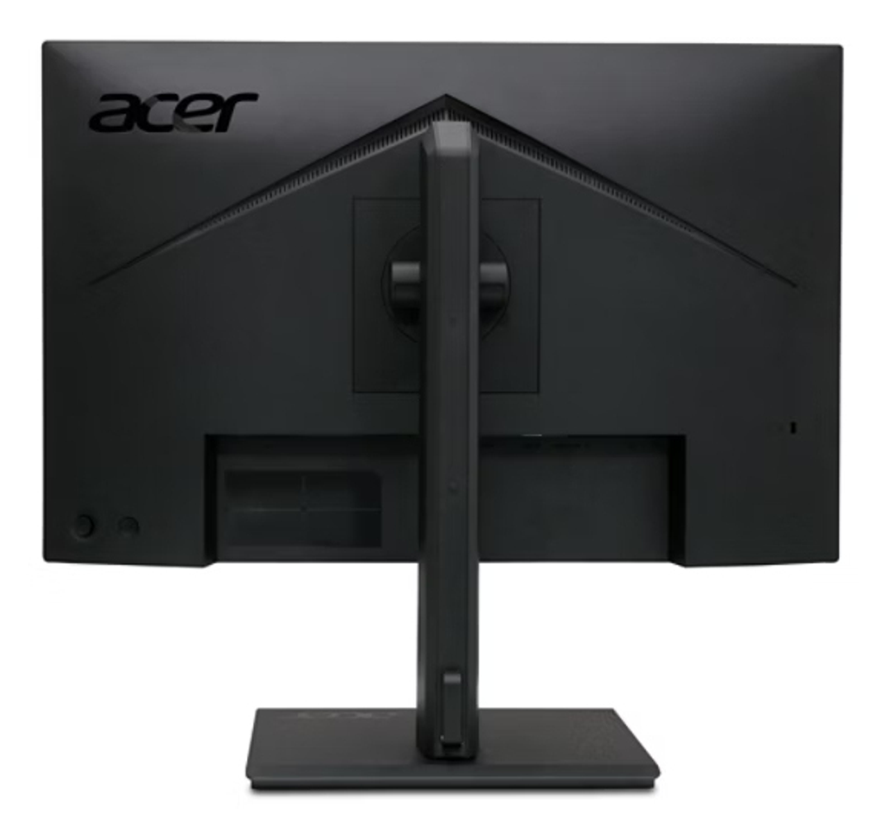 Tył czarnego monitora Acer. Widoczny stojak. Logo Acer znajduje się w lewym górnym rogu.