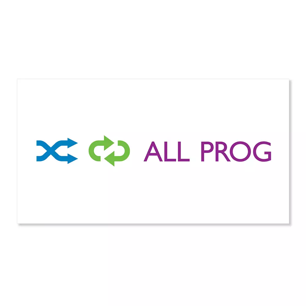 Logo con frecce blu, frecce circolari verdi e testo viola "ALL PROG" su sfondo bianco.