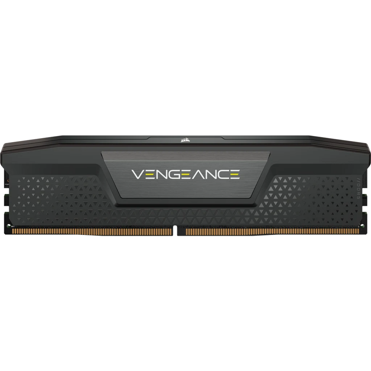 Czarny moduł RAM Corsair Vengeance DDR5 z nazwą i logo marki na czarnym tle.