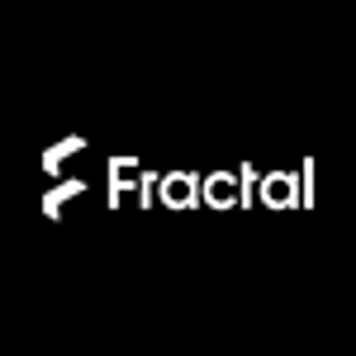 Das Fractal-Logo auf schwarzem Hintergrund. Es zeigt ein weißes stilisiertes F-Symbol und das Wort Fractal in Weiß.